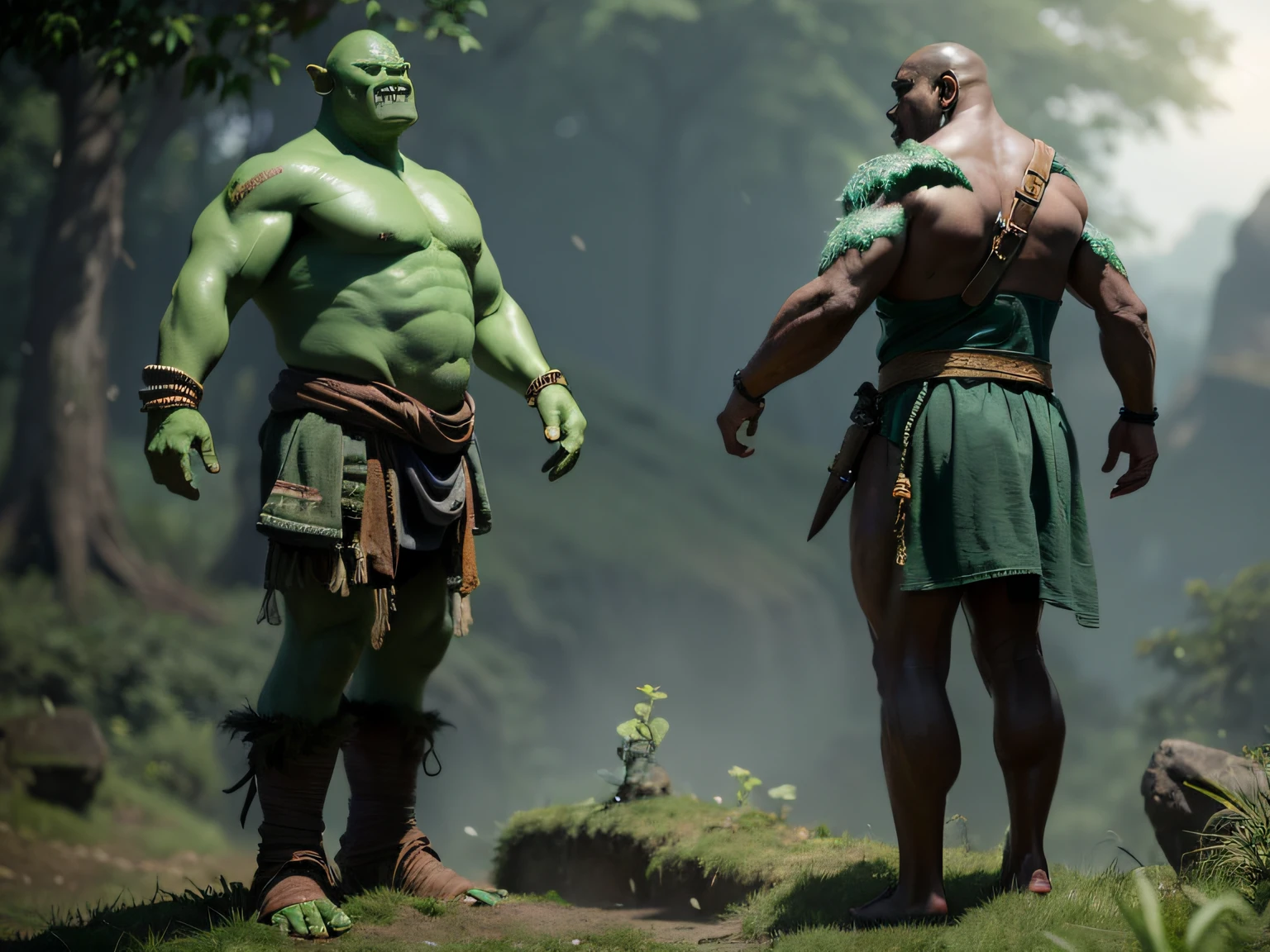 closeup of green orc standing in A-pose, pernas abertas, amazing desin, Motor irreal, cinemactic, estudo de anatomia de personagem, ultra realistic rendering, obra-prima, 3 d character reference sheet