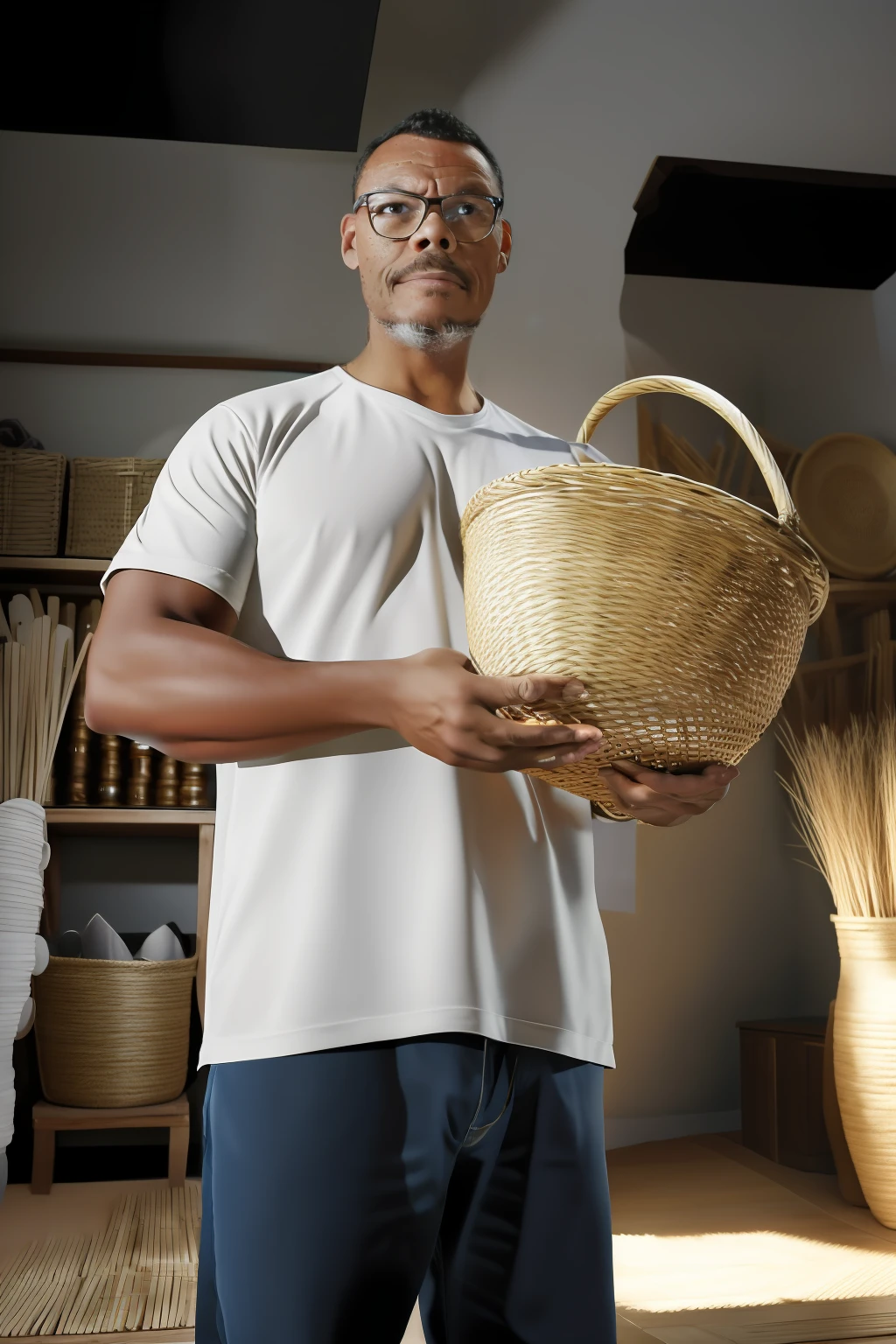 guttonervision8, A studio photograph of a man holding a basket made of straw and bamboo filled with beer bottles. The image will be created in a hyper-realistic style with a scaling factor of 1.3, emphasizing minute details. The final output will be fotorrealistic, presented in an 8K Ultra High Definition with a scaling factor of 1.3, ensuring exceptional clarity and precision. The artwork will be hiper-detailed, utilizing intricate shading and highlighting techniques.
The studio photograph will be executed using the Chiaroscuro technique, leveraging the interplay of light and shadow to create a dramatic and visually striking composition.