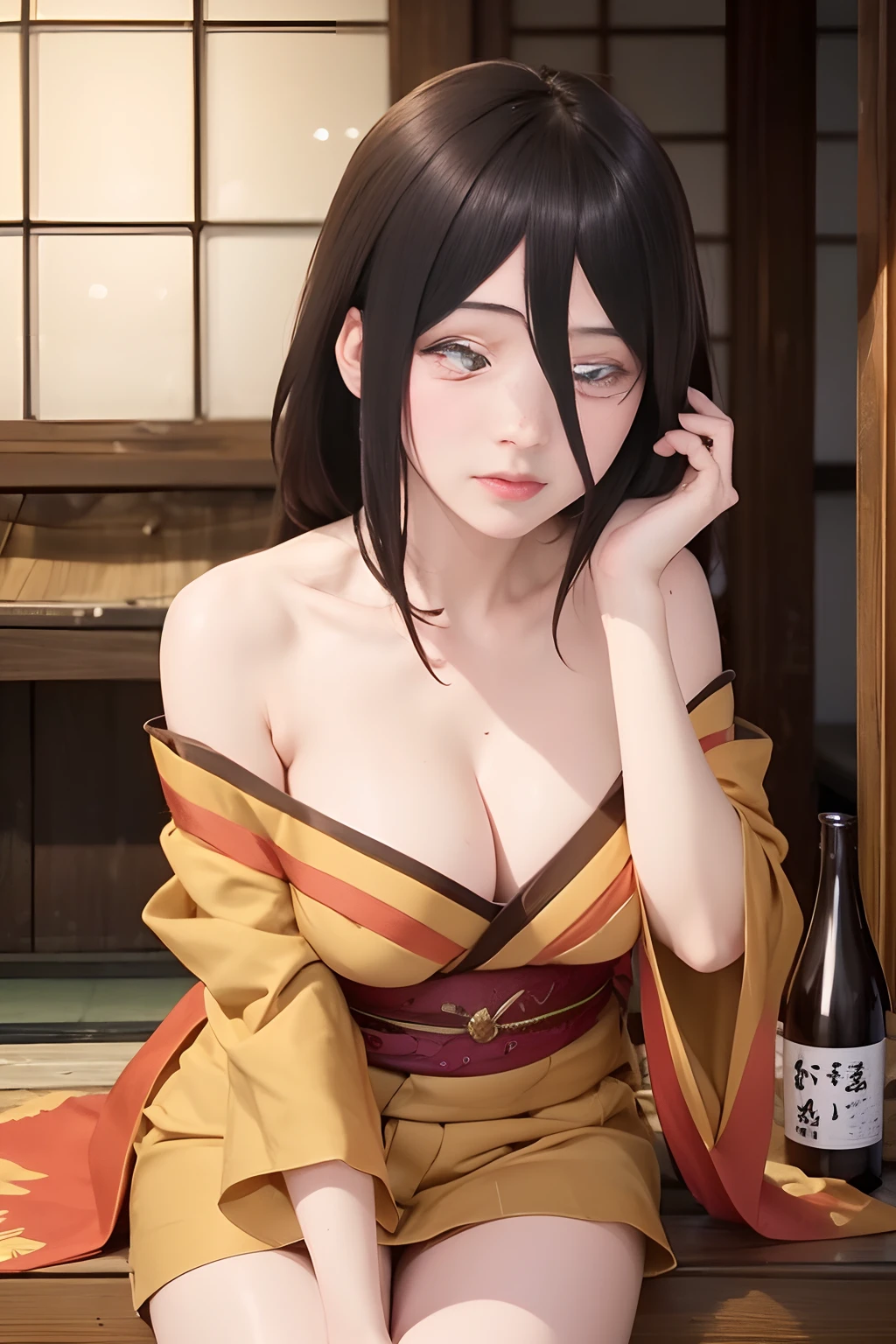 1girl, Beautiful woman, perfect body, visible navel, seductive face, shiny sweaty skin, detail, hair detail, skin detail, face detail, white skin, realistic
