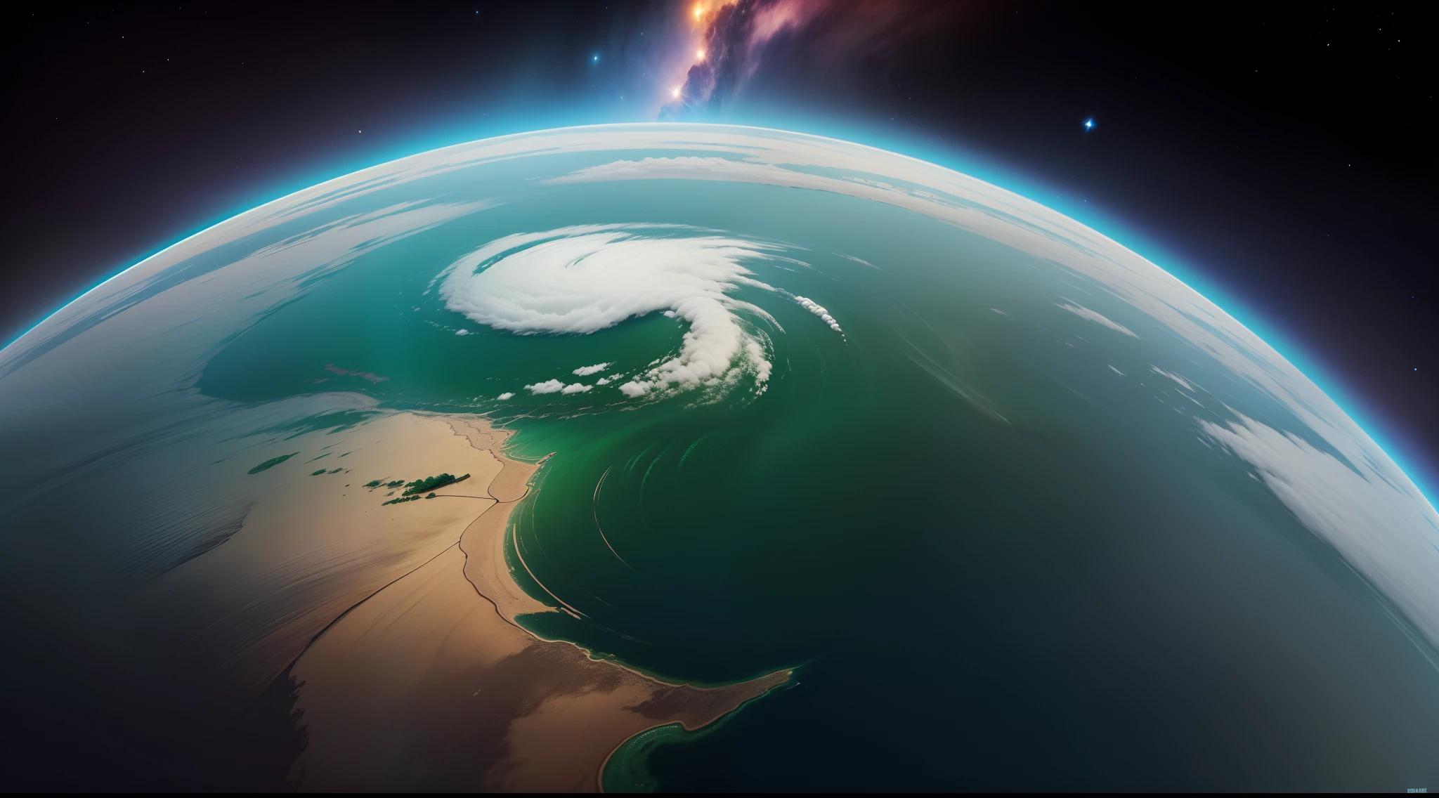 Criar uma imagem do banner para um canal de youtube, image up to 6 MB with at least 2.048 x 1.152 pixels, The planet Earth being seen from outer space, Increivél view, Formoso, chocante, emocionante, qualidade 8k, Kinematic, dinamic angle, foto perfeita, ((((Vista da imagem horizontal)))), 1,5 millimeters