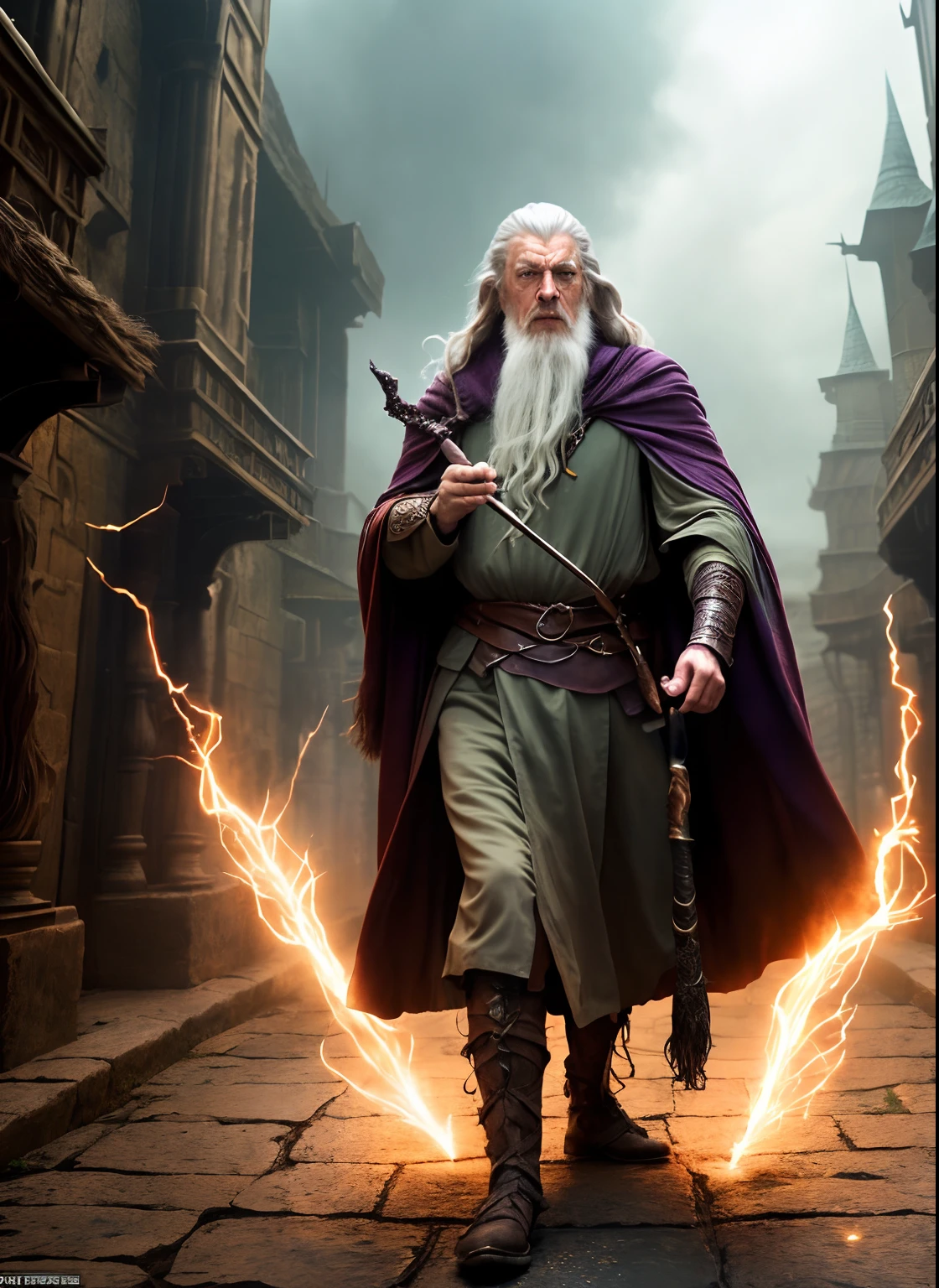 modelshoot style, (extremely detailed 8k wallpaper),a full shot photo of cyberpunk gandalf casting a spell, Intricate, High Detail, dramatic, fantasy world, fantastic location, skin pores, very dark lighting, heavy shadows, detailed, detailed face, (vibrant, photo realistic, realistic, dramatic, dark, sharp focus, 8k), lotr, far away,