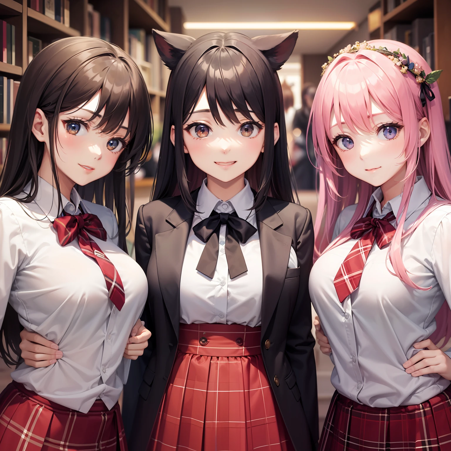 harems、Multiple girls are depicted、Colossal tits、top-quality、​masterpiece、超A high resolution、long、Beautiful girls、smil、Excellent style、校服、blazers