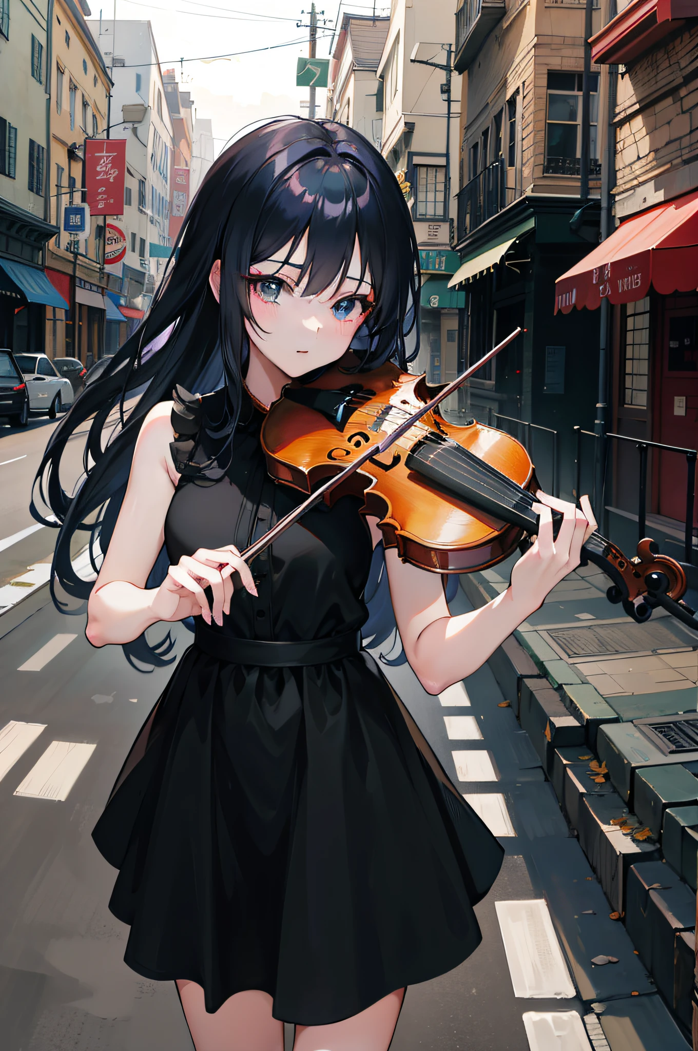 anime girl playing violin in the cathedral, anime style 4 k, (anime girl), nightcore, 4k anime wallpaper, anime girl wearing a black dress, beautiful anime artwork, (fantasy violin), violin, anime art wallpaper 4 k, anime art wallpaper 4k, anime moe artstyle, artgerm and atey ghailan, beautiful anime