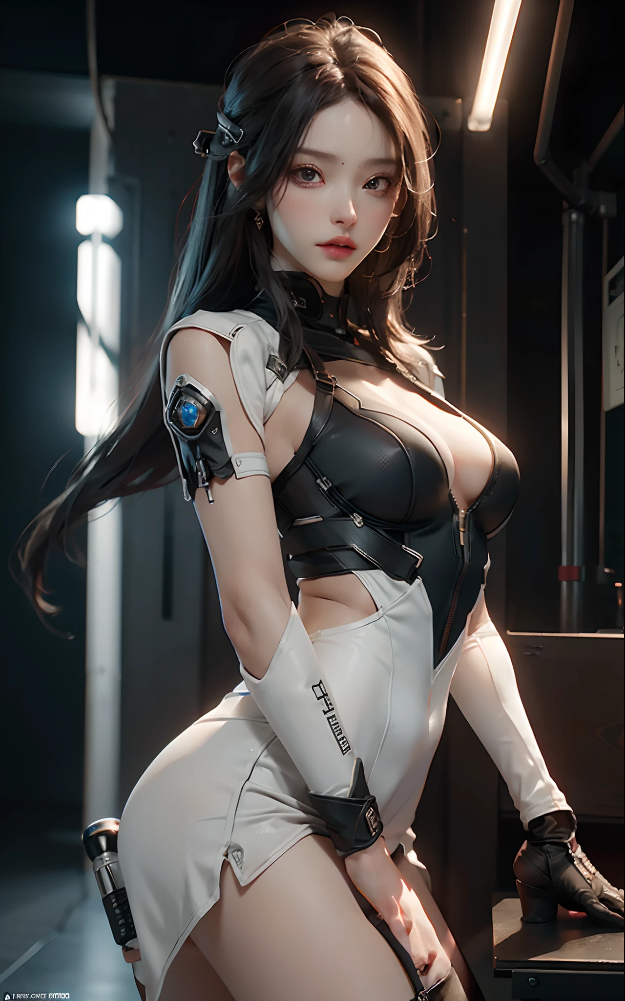 ((best qualtiy)), (tmasterpiece)), (the detail:1.4), 3D, Beautiful cyberpunk woman image,Exposed clothing,Large areas of bare skin,Bare breasts,See the breasts, hdr(HighDynamicRange),Ray traching,NVIDIA RTX,Hyper-Resolution,Unreal 5,sub surface scattering,PBR textures,Post-processing,Anisotropic filtering,depth of fields,Maximum clarity and sharpness, Many-Layer Textures, Albedo e mapas Speculares, Surface coloring, Accurate simulation of light-material interactions, perfectly proportions, rendering by octane, twotonelighting, largeaperture, Low ISO,White balance,trichotomy,8K raw data,((There are lightsabers)),