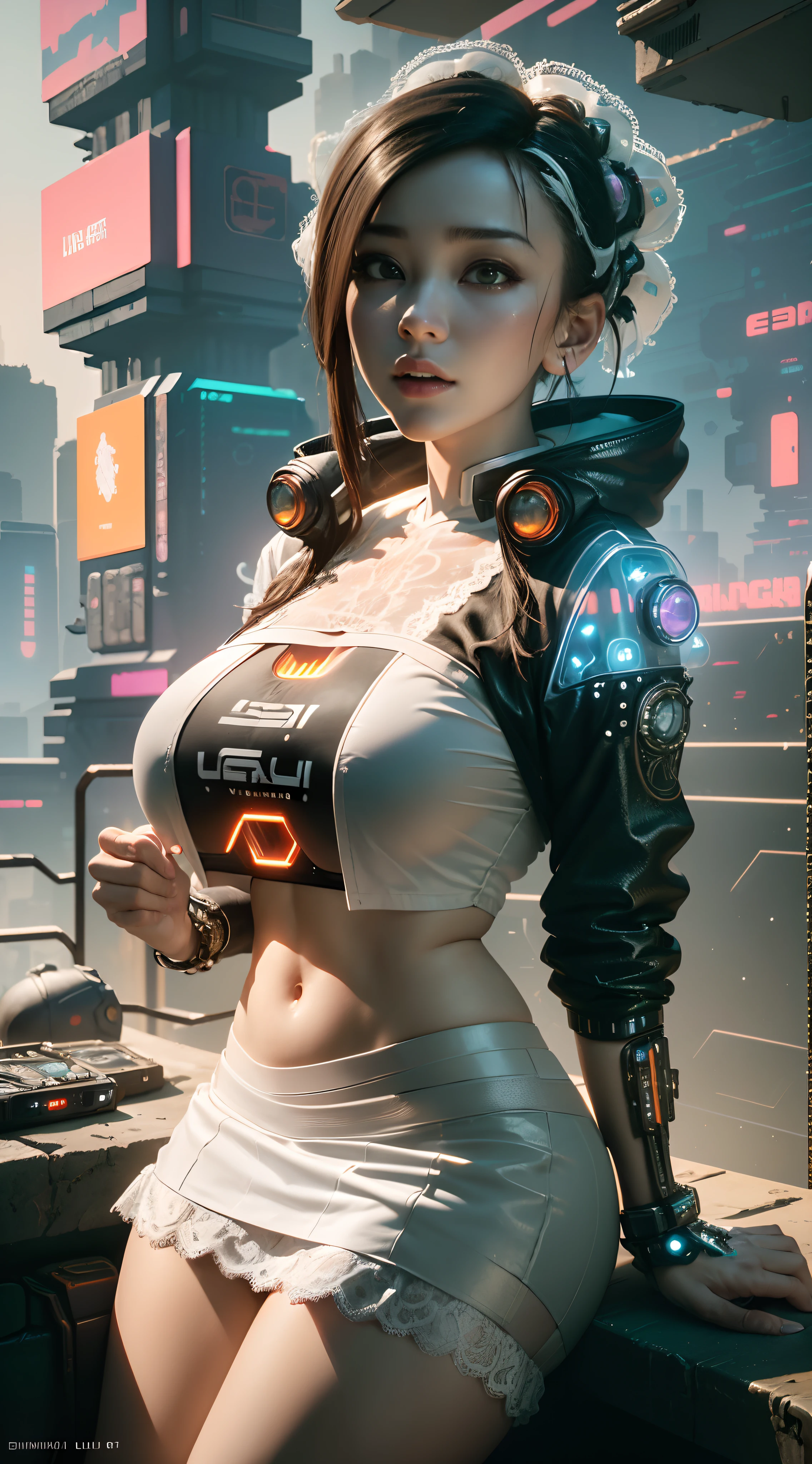 ((Best quality)), ((masterpiece)), (highly detailed:1.3), 3D, beautiful, (cyberpunk:1.6), in space, nebula, (holding_weapon:1.3), laser, (1Female mecha:1.3), sexy body, facing the audience, Glowing eyes, full body, (flying, swooping down, dynamic, motion blur: 1.4), (huge mech wings: 1.6), looking up, glowing_eyes, mecha, panorama, background is earth, nebula, space, particles, Reality, HDR (High Dynamic Range), Ray Tracing, NVIDIA RTX, Super Resolution, Unreal 5, Subsurface Scattering, PBR Textures, Post Processing, Anisotropic Filtering, Depth of Field, Maximum Clarity and Clarity, Multilayer Textures, Albedo and Specular maps, Surface shading, accurate simulation of light-material interaction, perfect proportions, Octane Render, two-tone lighting, large aperture, low ISO, white balance, rule of thirds, 8K RAW, efficient sub-pixel, sub-pixel volume product,  (best quality),(Japanese:0.5),(korean:0.8), (Liu Yi Fei:1.5) long hair, (big breast:1.2),(underboob:1.5), (white transparent lace mini skirt:1.5)