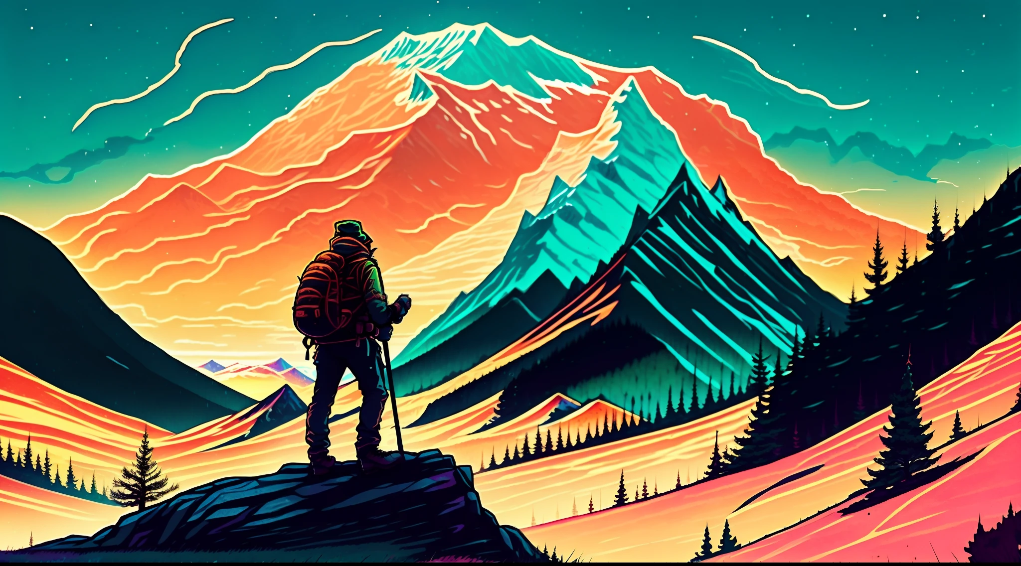 An experienced hiker conquering a majestic mountain.