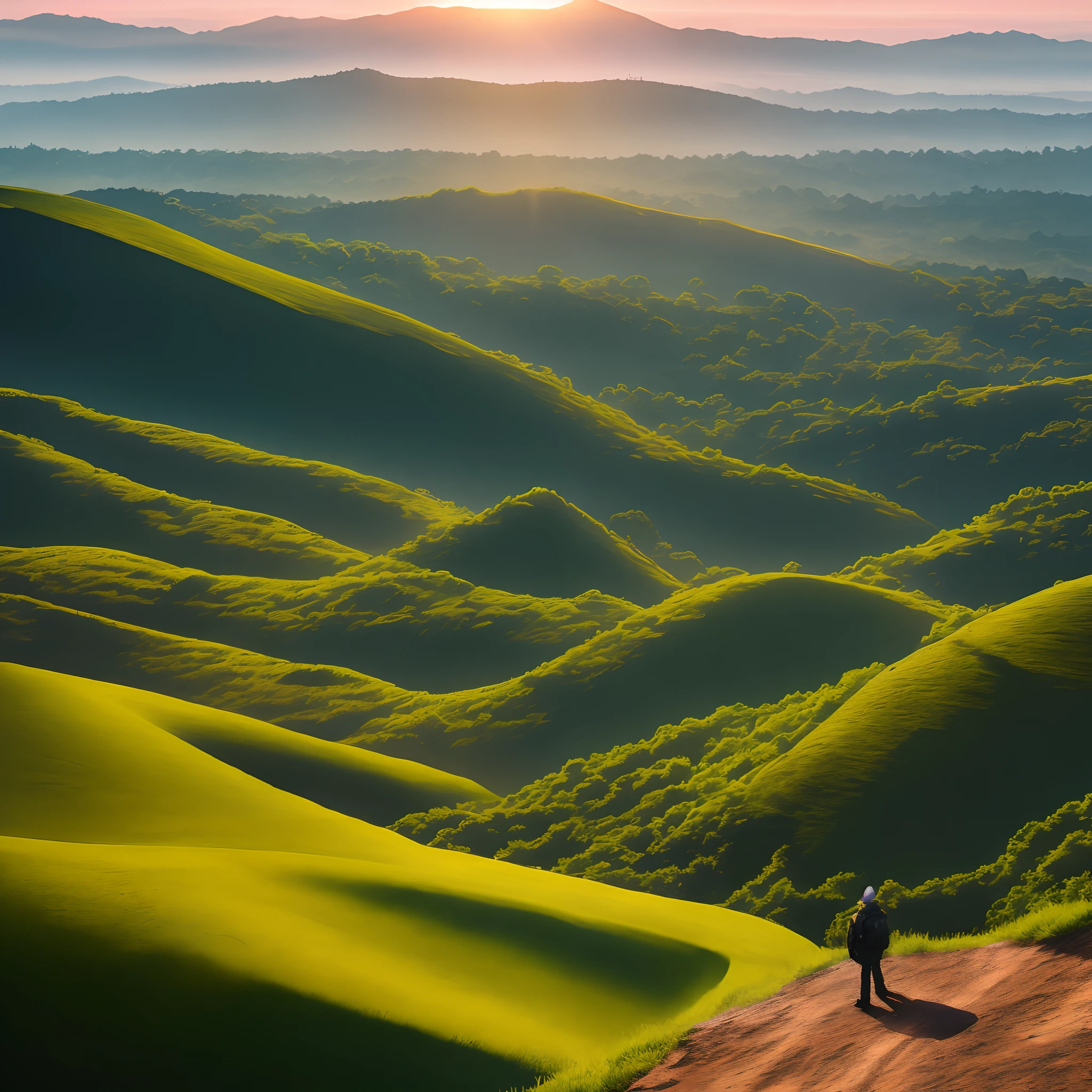 sunraise,hilltop,photorealestic