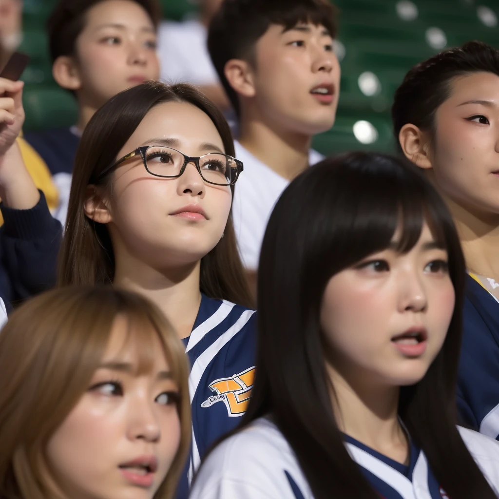 Koshien Stadium Lots of cheerleaders girl with Close-up of the faces of the cheering seats One person wearing glasses