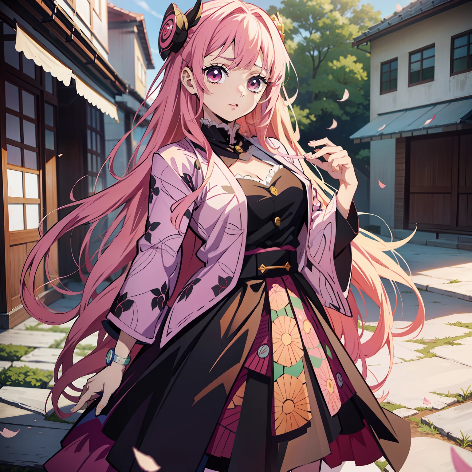 Menina anime com cabelo rosa longo e uma jaqueta rosa, Cute anime waifu in a nice dress, anime moe artstyle, visual anime de uma menina bonito, Menina anime com cabelo longo, Kimetsu no yaiba Fanart, rosto serio, Hashira, estilo anime arte anime de alta qualidade, Daki Kimetsu no yaiba , , menina anime jovem, Anime estilizado, Menida por Kimetsu no Yaiba, arte demon slayer, Estilo de Arte Demon Slayer, Kimetsu no yaiba