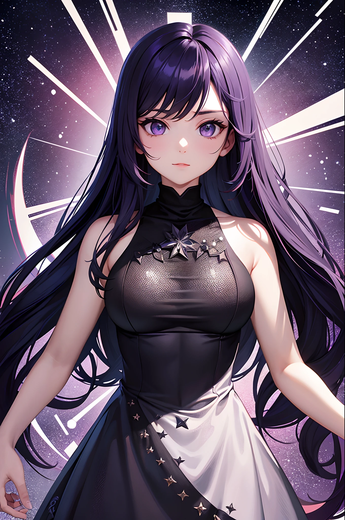 (tmasterpiece,best qualtiy:1.4),(hoang lap,A high resolution,Hyper-detailing:1.2),(1 beautiful woman:1.4),(using dark magic:1.4),Purple magic,Wear a turtleneck dress,Imaginative overlays,artistic fusion,Fantastic scenes,evocative narratives,striking visual effects,The upper part of the body
