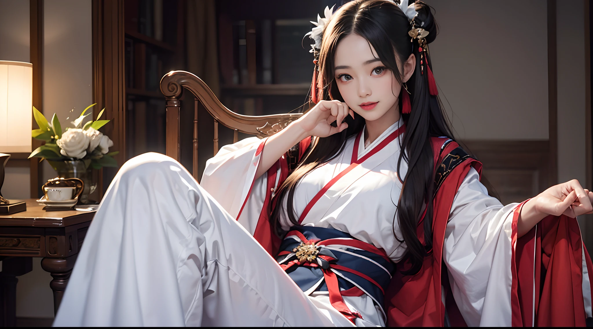 tmasterpiece，A high resolution，best qualtiy，1girl solo，kamisato_ayaka，ssmile，Hanfu，Kizi