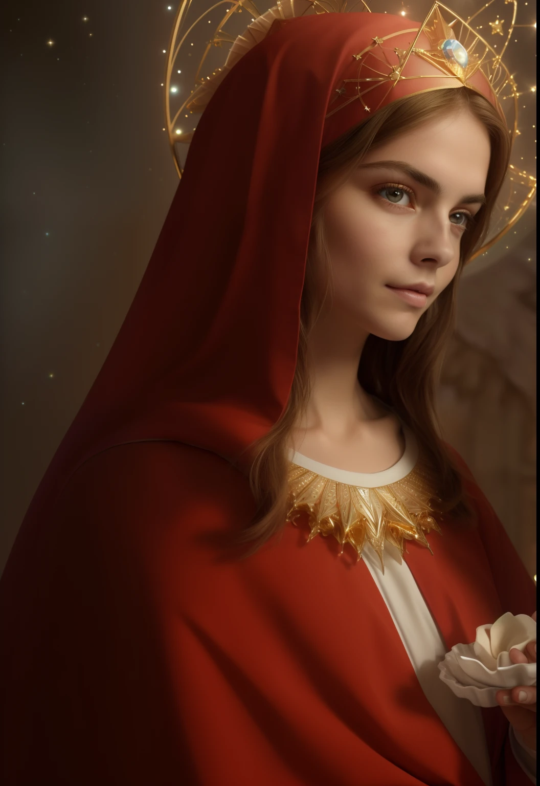 (((Holy GUARDIAN ANGEL. 19 years old))) ((( Con una cara seria y piadosa. Con una mirada dulce y tierna))) (obra maestra, calidad superior, mejor calidad, arte oficial, beautiful and aesthetic: 1.2), (1girl), extremadamente detallado, (Arte fractal: 1.3), colorido, highest detailed, Cara perfecta, parte superior del cuerpo, HDR, (orando: 1.3), (golden lines of white coat: 1.2), galaxia, (rayas de luz), eye-catching visuals, (dynamic stripes, senderos luminosos: 1.2), colores vibrantes,