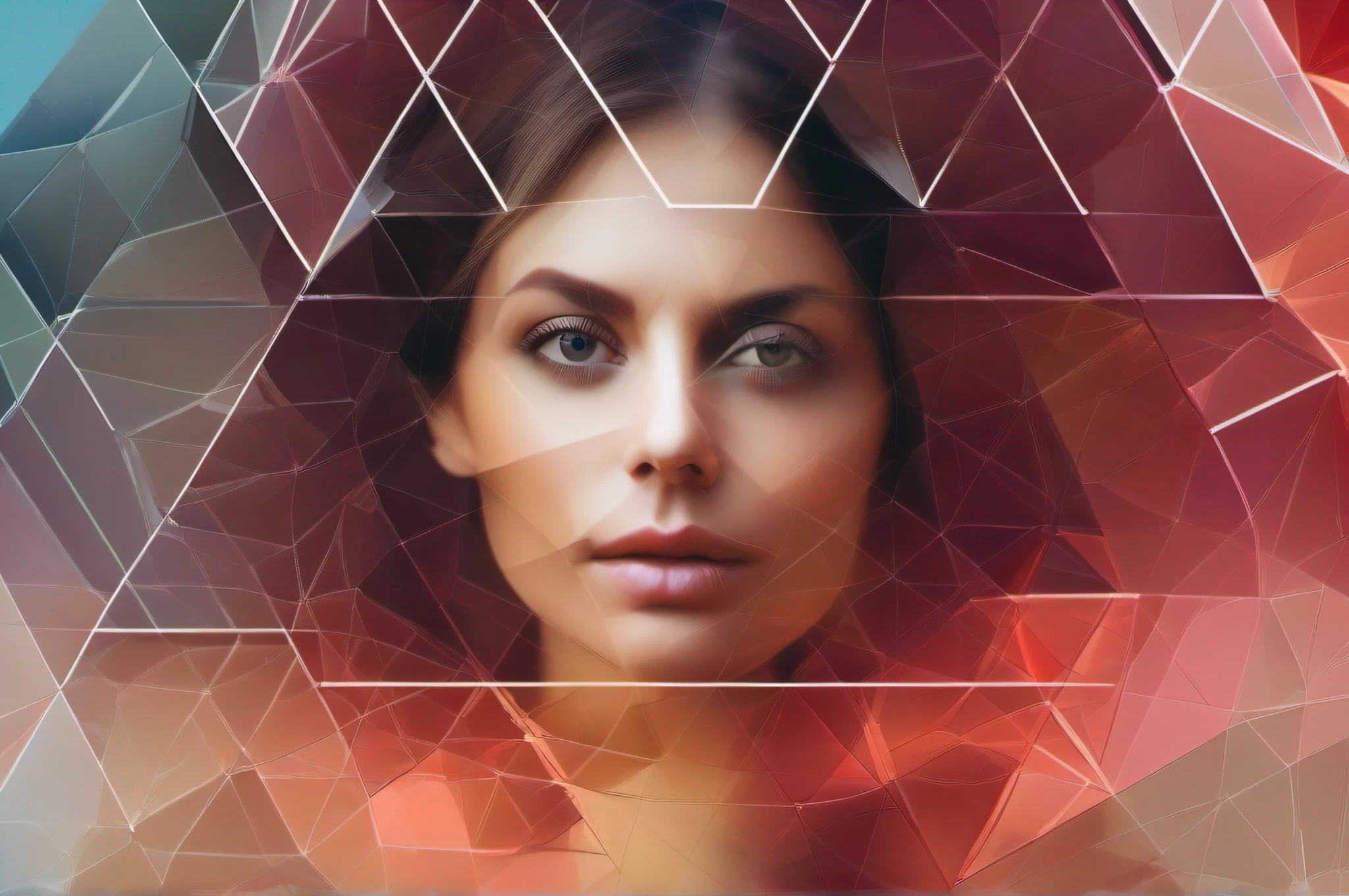 Portrait of woman with Polygon Photo Effect in face