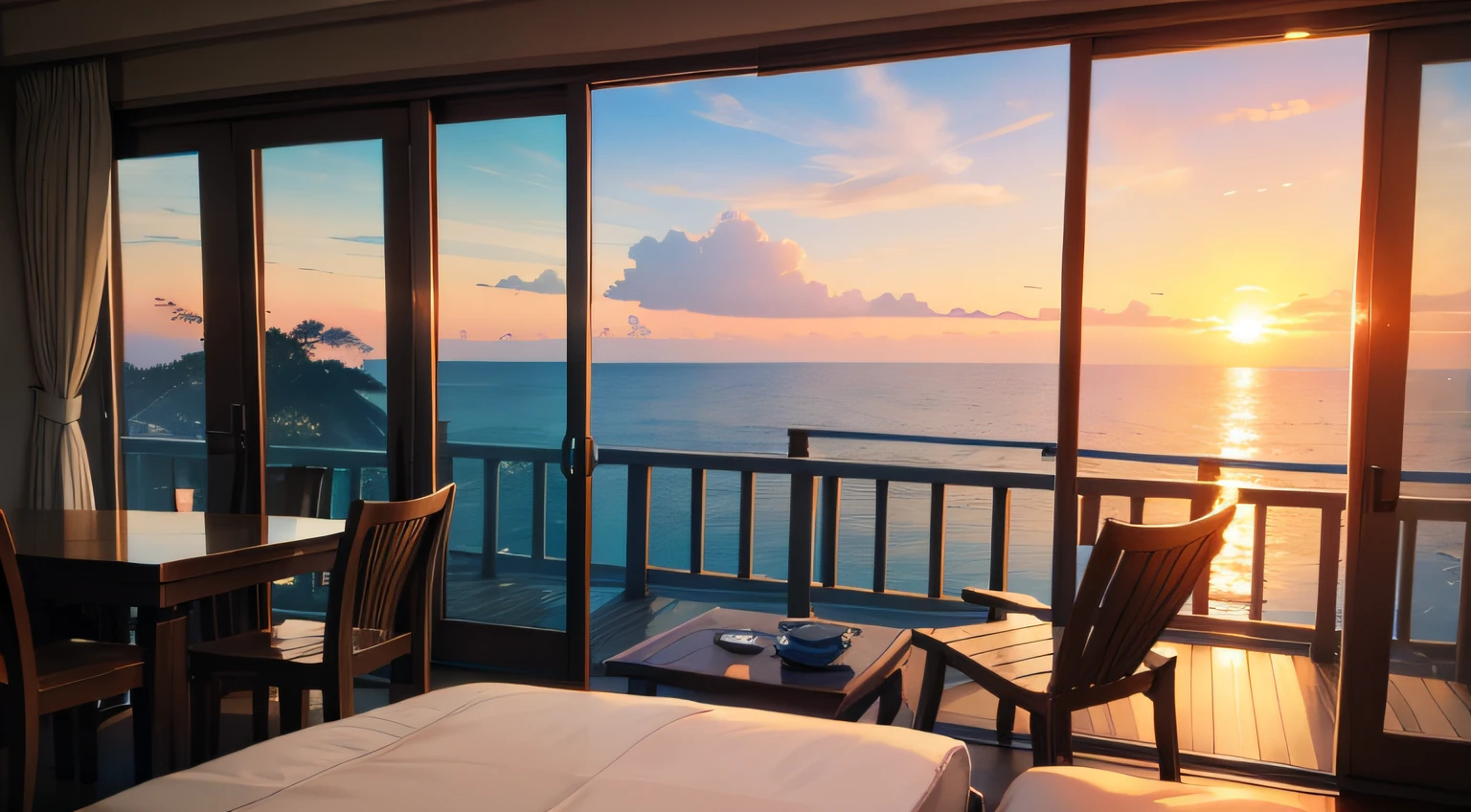 View the coast from the sea、Resort、condominium、hotel、girl with、the setting sun、tourist、