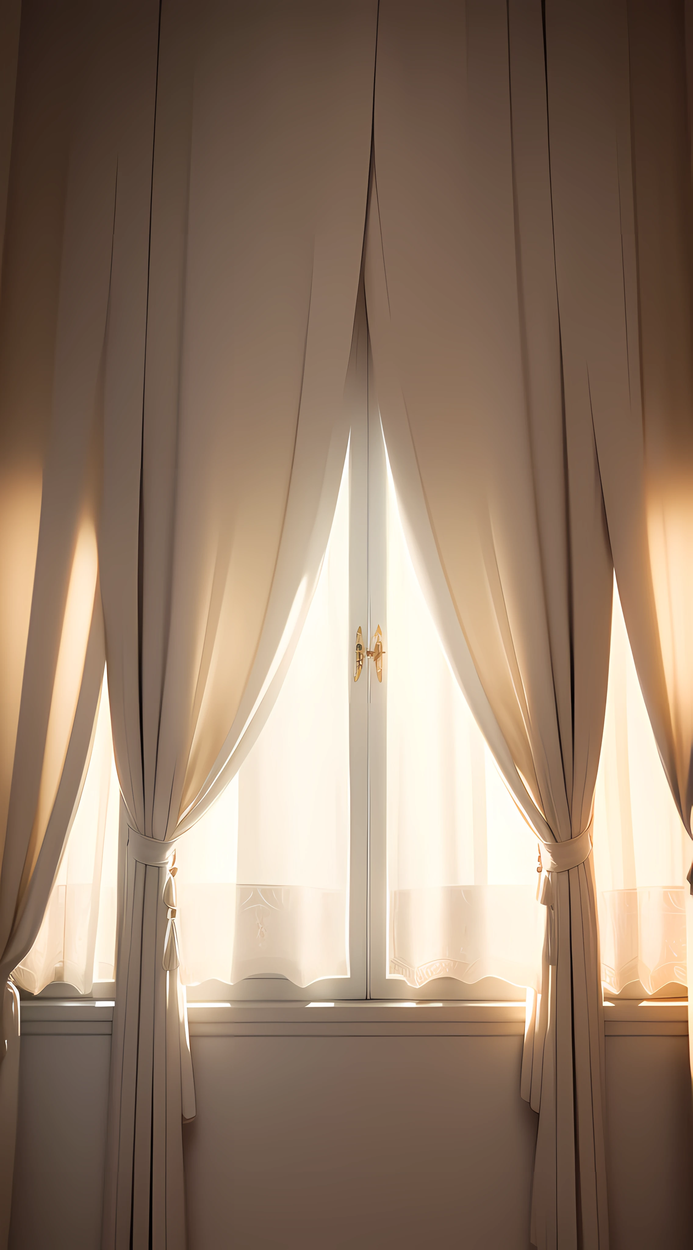 Creamy curtains with broken patterns，White clean walls，symetrical composition，Soft light，offcial art，tmasterpiece，best qualtiy，8k