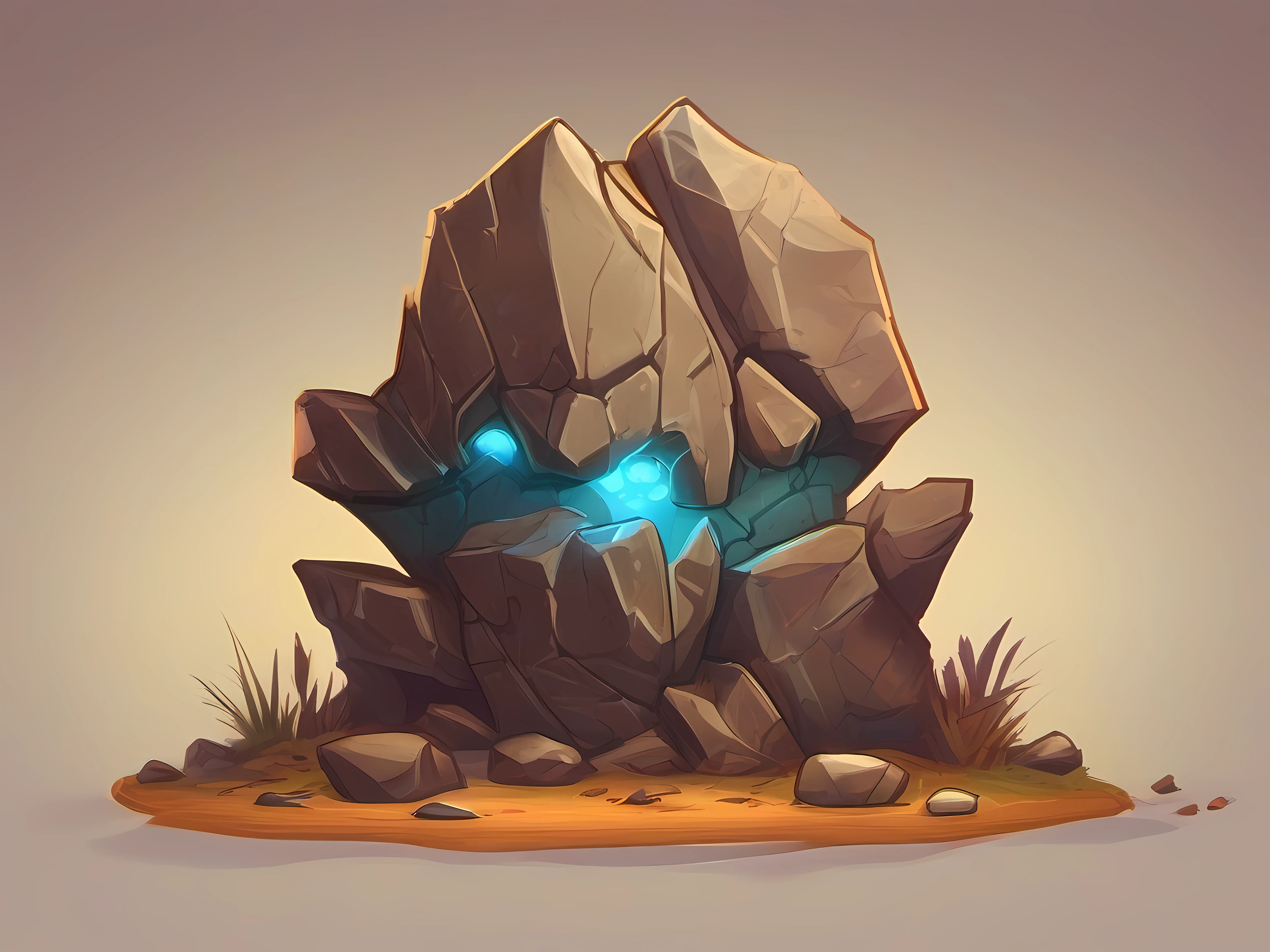 cartoon illustration of a rock elemental rock monster in a dungeon, fantasy rock monster portrait, brown rocky elemental rock monster, fantasy rock enemy, rock monster character art, rock elemental standing, medium portrait of a rock monster, earthy theme, fantasy rock enemy, portrait of a rocky enemy, mobile game art, stylized game art, 2d game art, 2 d game art, digital illustration, dungeon background, high detail, high quality, concept art, character design