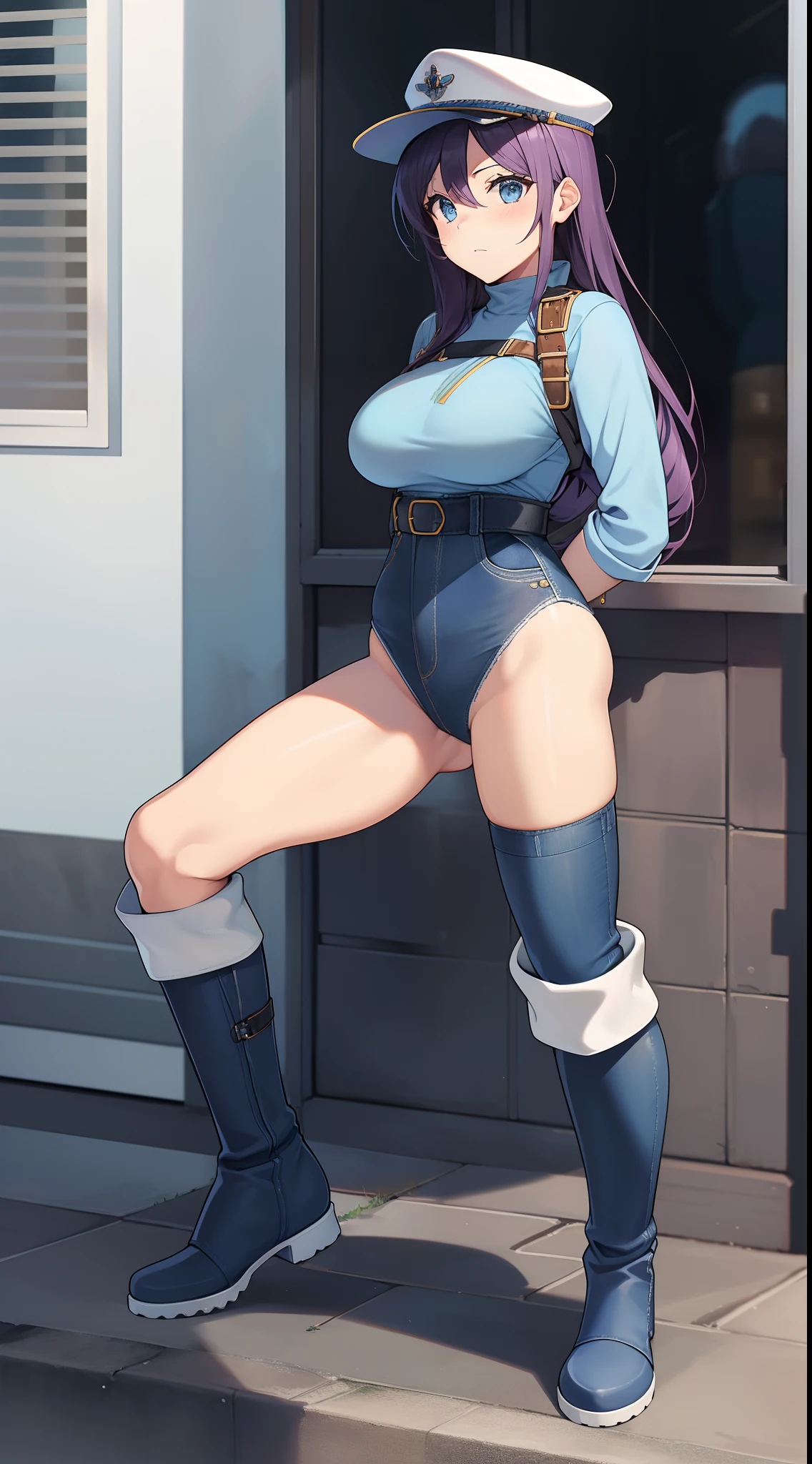 Long boots ,Royal Sister,street perspective,Cocked buttocks,Wearing blue spirit jeans,Cocked buttocks,Bigchest,Wet tops,Underwear looms over,Knee shoes
