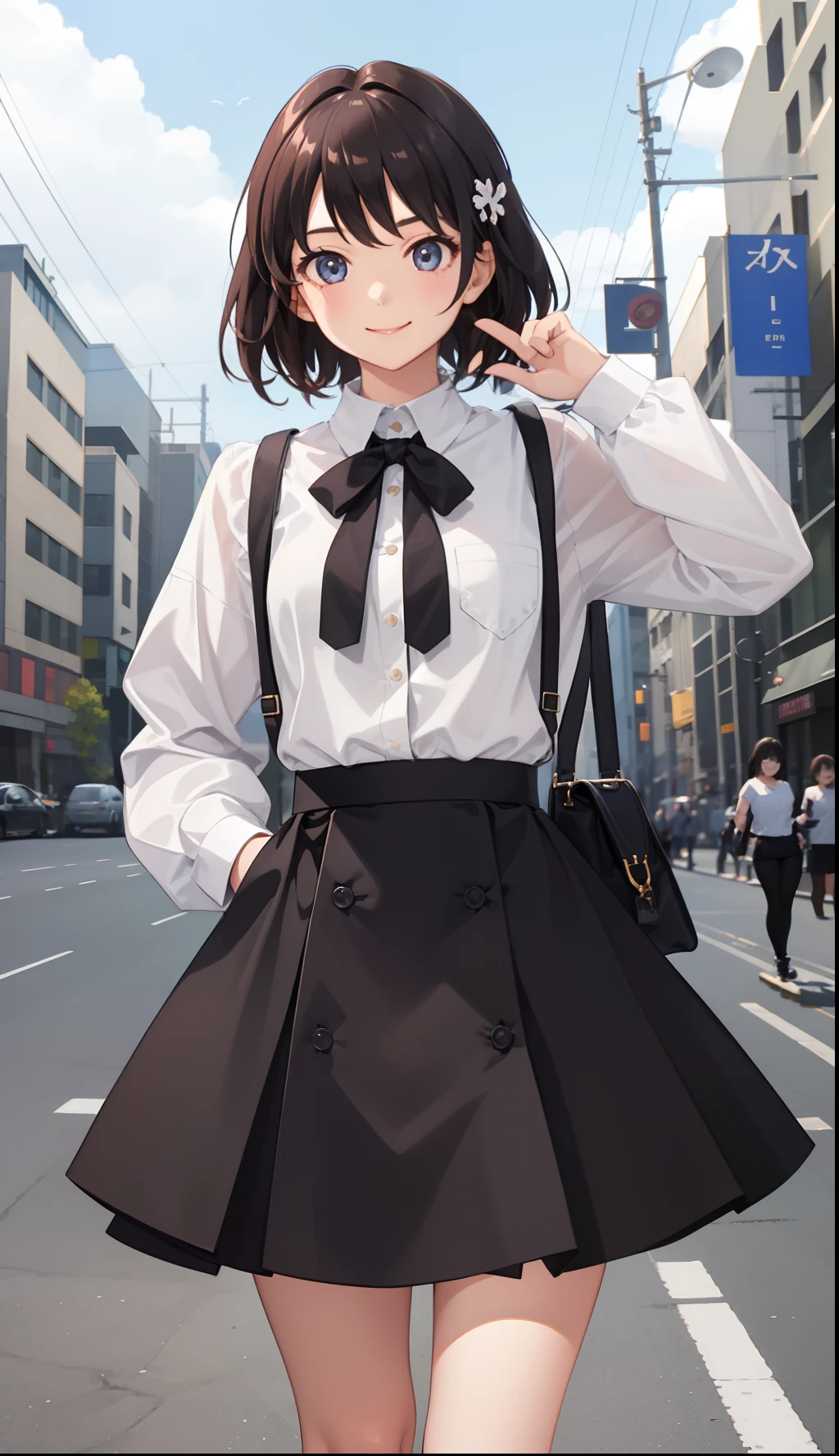 1girl in、A smile、A delightful! The shirt、skirt by the、(small tits)