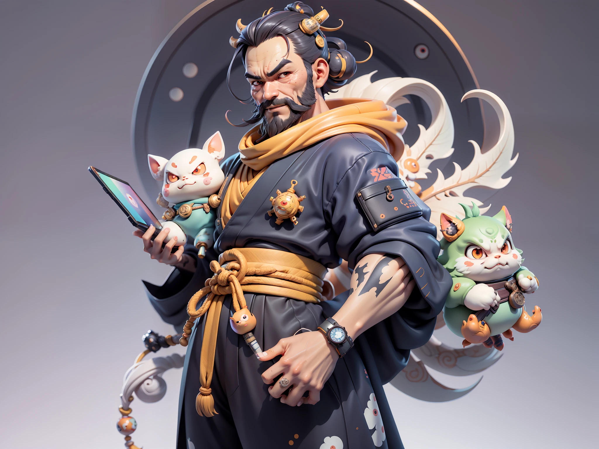 (Daisaku),(Need),(Super meticulous),(full bodyesbian:1.2),Japanese ukiyo-e girl,japanese geisha,Beautiful,Oriental dragon,Aeolian Thor,Raised sexy,爆乳,Oriental face,TV Anchor,Bust portrait illustration,Alone,In black suit,a blue tie,The face is slightly chubby,The face was clean,without a beard,Black super short hair,Black eyes,Smile confidently,3C computer sub-products,iPad, iphone,Digital painting,3D character design by Mark Clairen and Pixar and Hayao Miyazaki and Akira Toriyama,The illustration is a high-definition illustration in 4K resolution,With very detailed facial features and cartoon-style visuals。