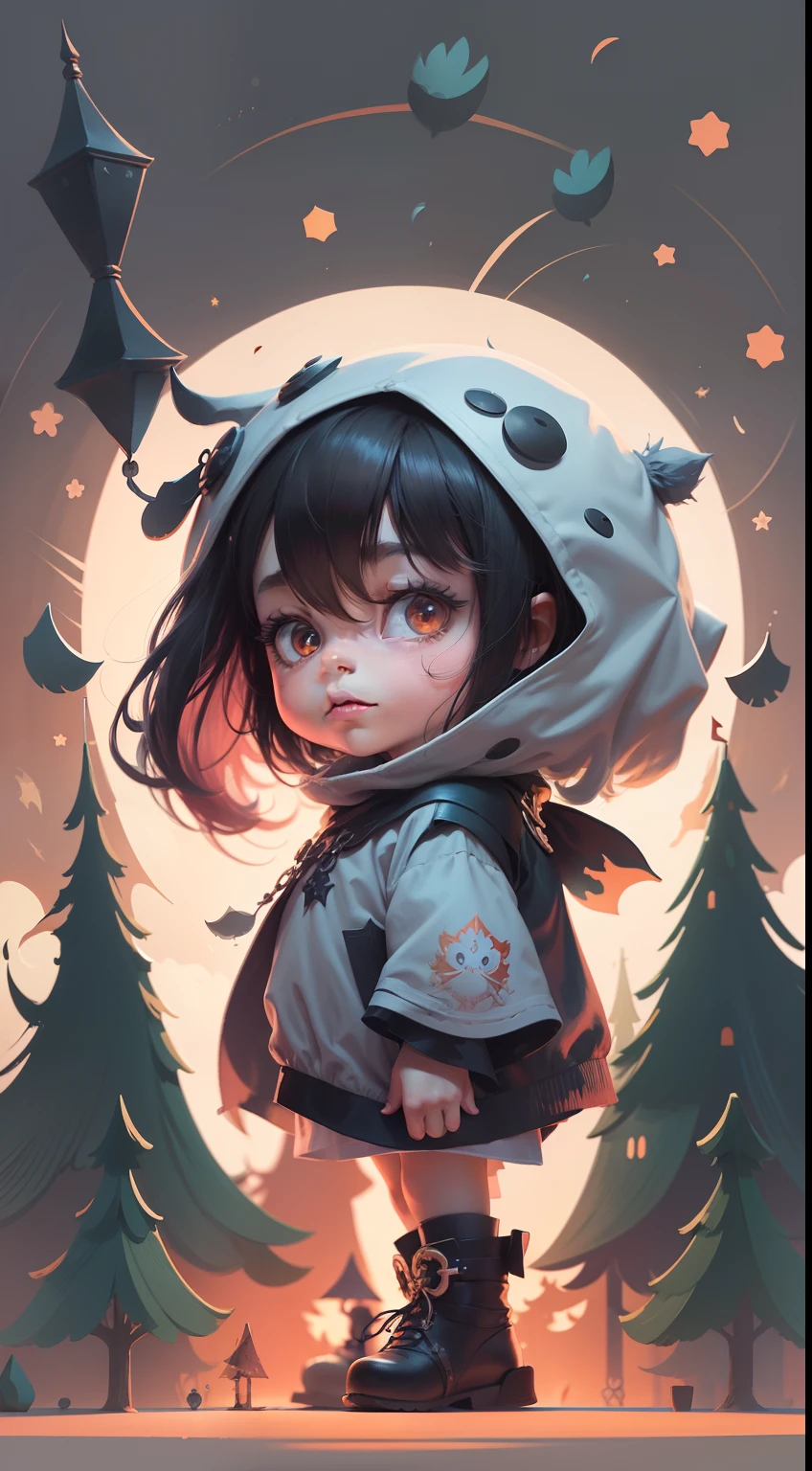 dark fantasy character, children's illustration, minimalistic, cartoon style, colorful, clean white background