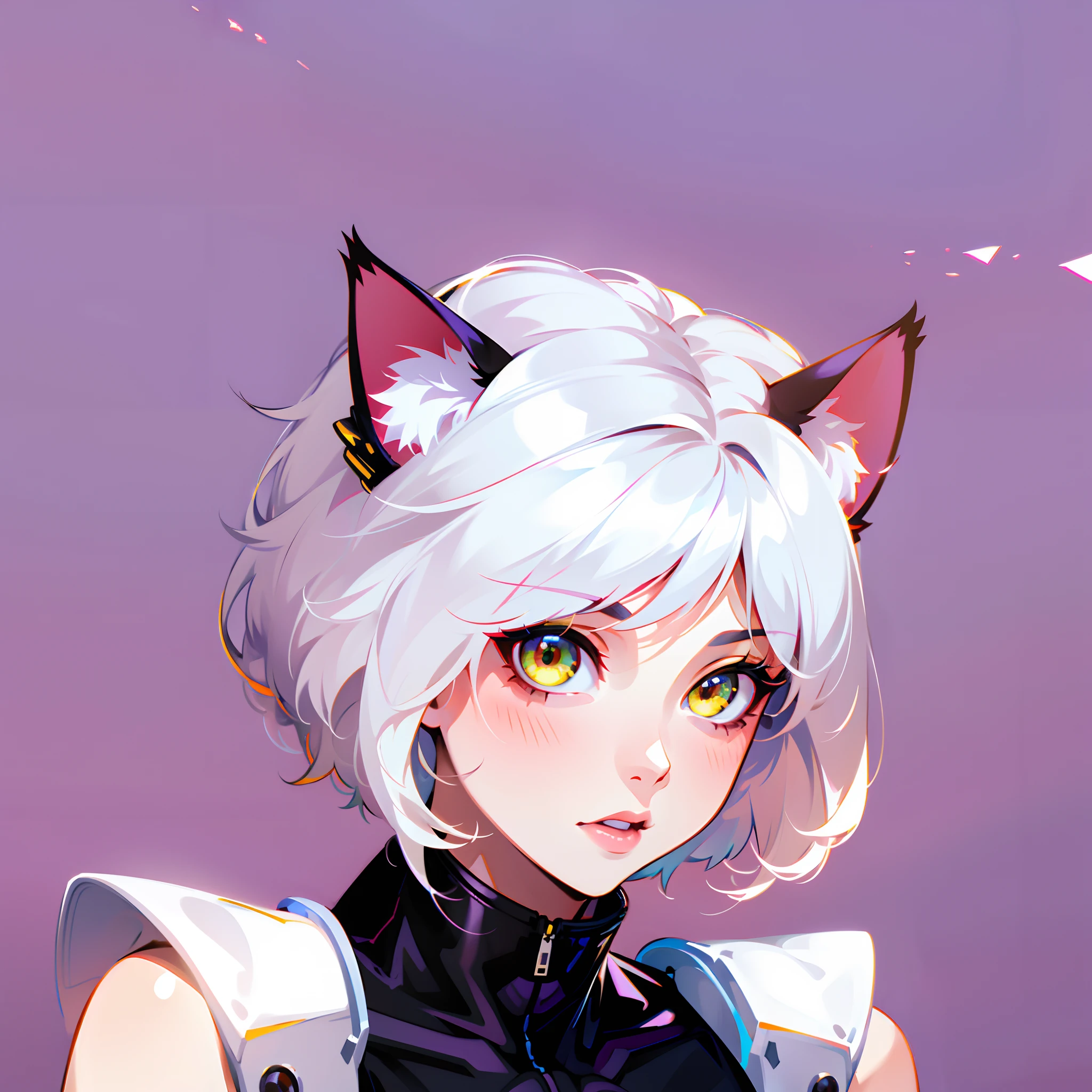 Female avatar,with short white hair,Cat ears,scifi style