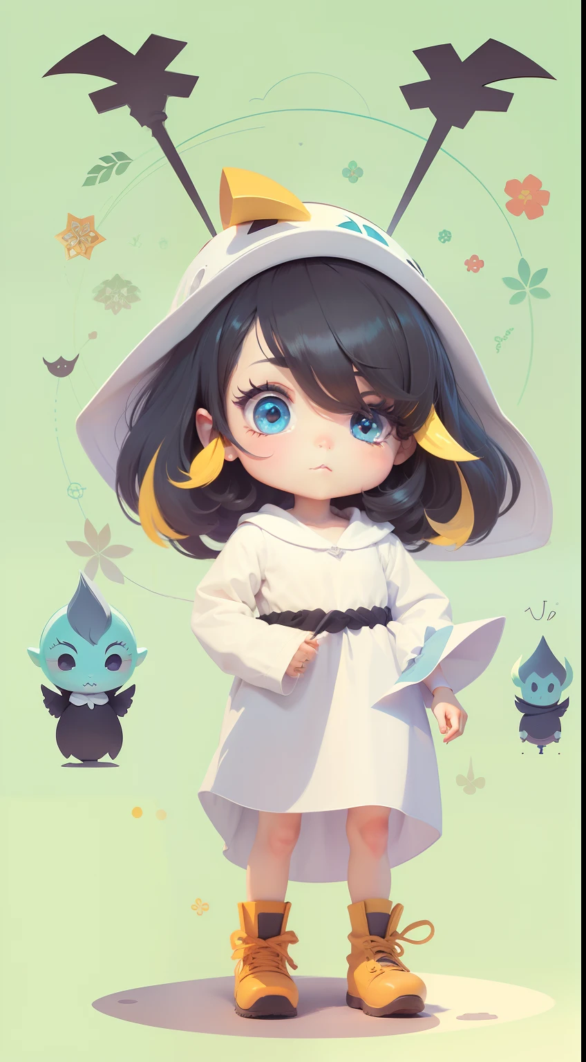 dark fantasy character, children's illustration, minimalistic, cartoon style, colorful, clean white background