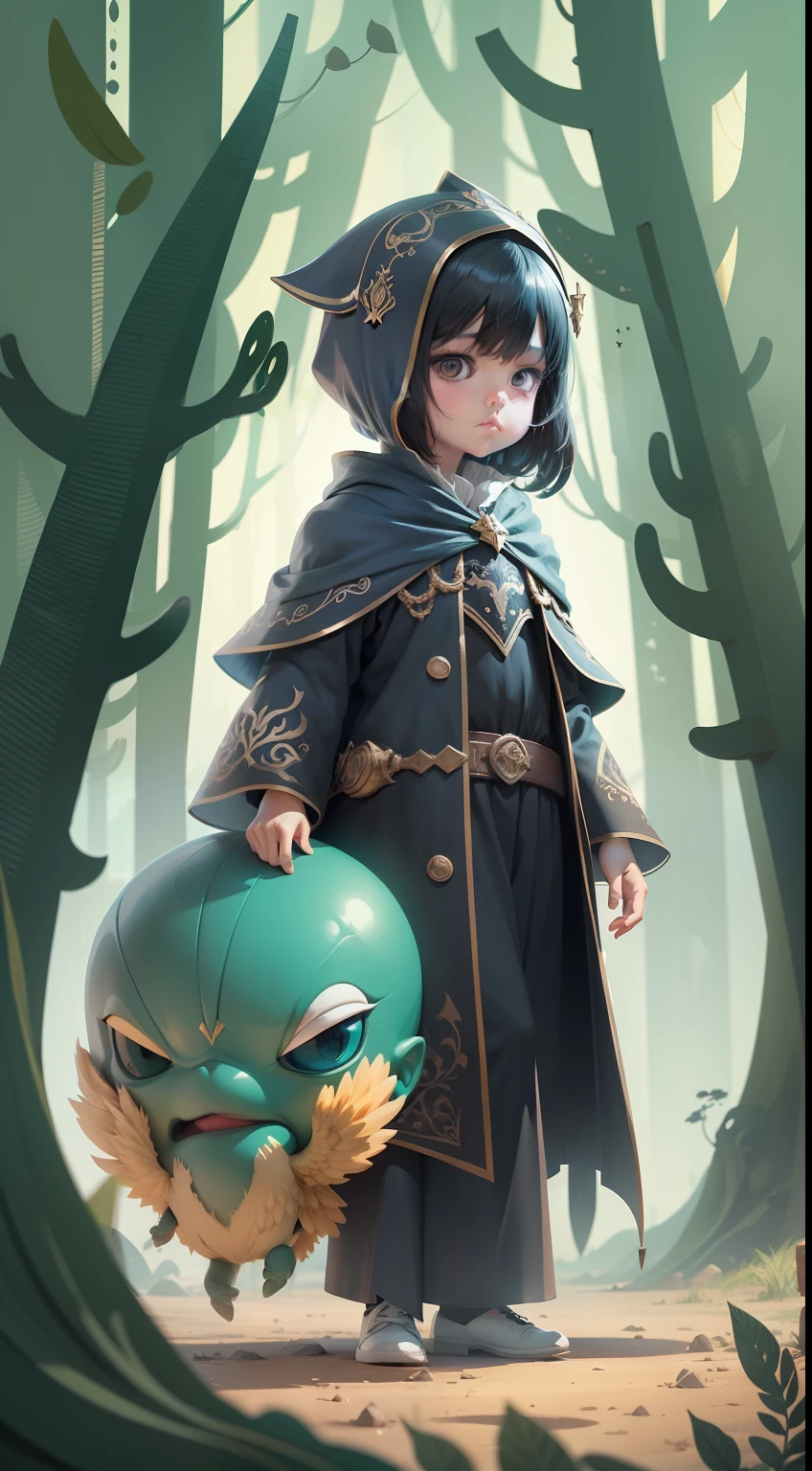 dark fantasy character, children's illustration, minimalistic, cartoon style, colorful, clean white background