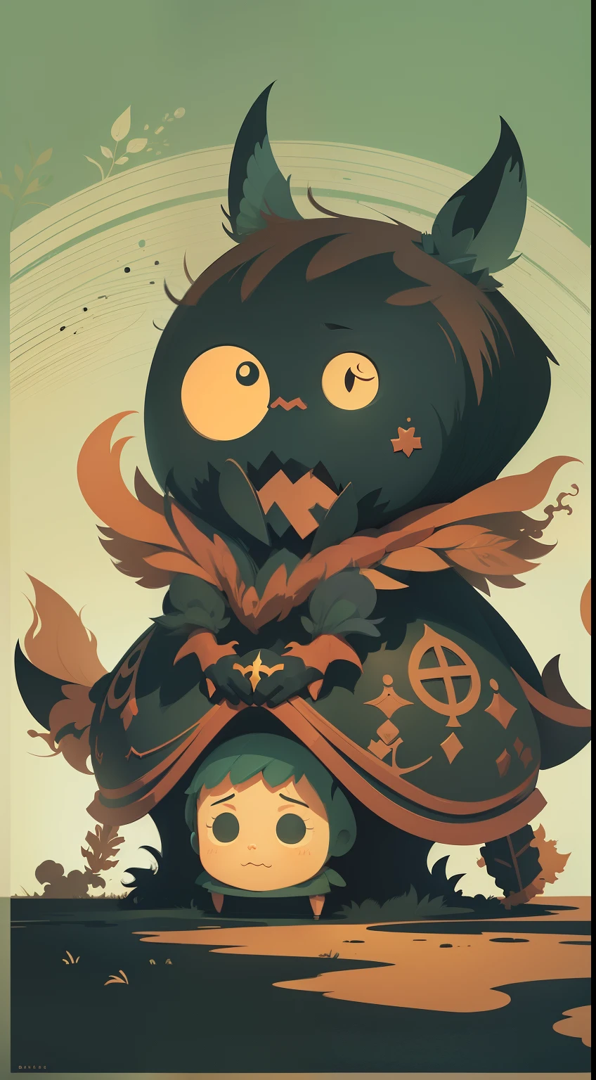 dark fantasy character, children's illustration, minimalistic, cartoon style, colorful, clean
