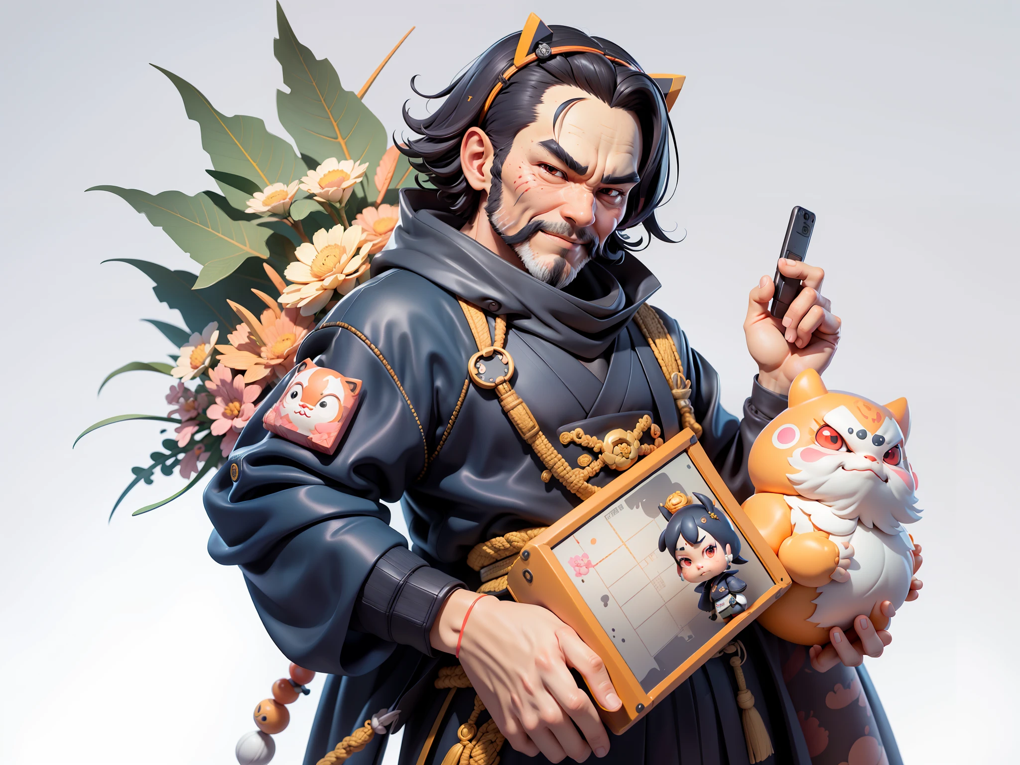 (Daisaku),(Need),(Super meticulous),(full bodyesbian:1.2),Japanese ukiyo-e girl,japanese geisha,Beautiful,Oriental dragon,Aeolian Thor,Raised sexy,爆乳,Oriental face,TV Anchor,Bust portrait illustration,Alone,In black suit,a blue tie,The face is slightly chubby,The face was clean,without a beard,Black super short hair,Black eyes,Smile confidently,3C computer sub-products,iPad, iphone,Digital painting,3D character design by Mark Clairen and Pixar and Hayao Miyazaki and Akira Toriyama,The illustration is a high-definition illustration in 4K resolution,With very detailed facial features and cartoon-style visuals。