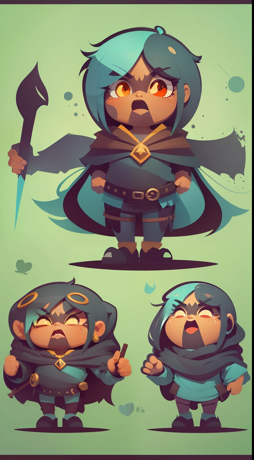 Create a vibrant dark fantasy character in a clean-lined minimalistic cartoon style.