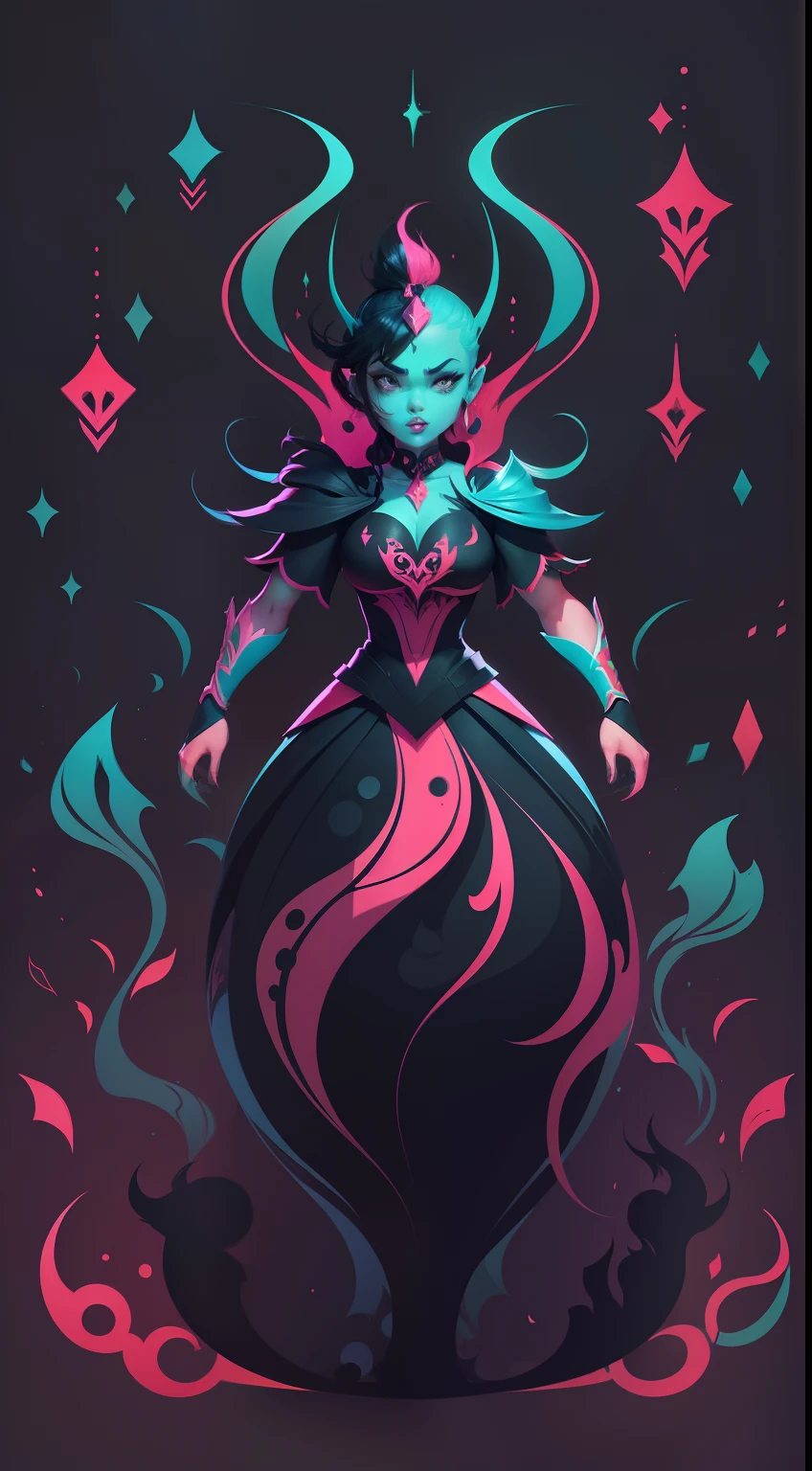Create a vibrant dark fantasy character in a clean-lined minimalistic cartoon style.