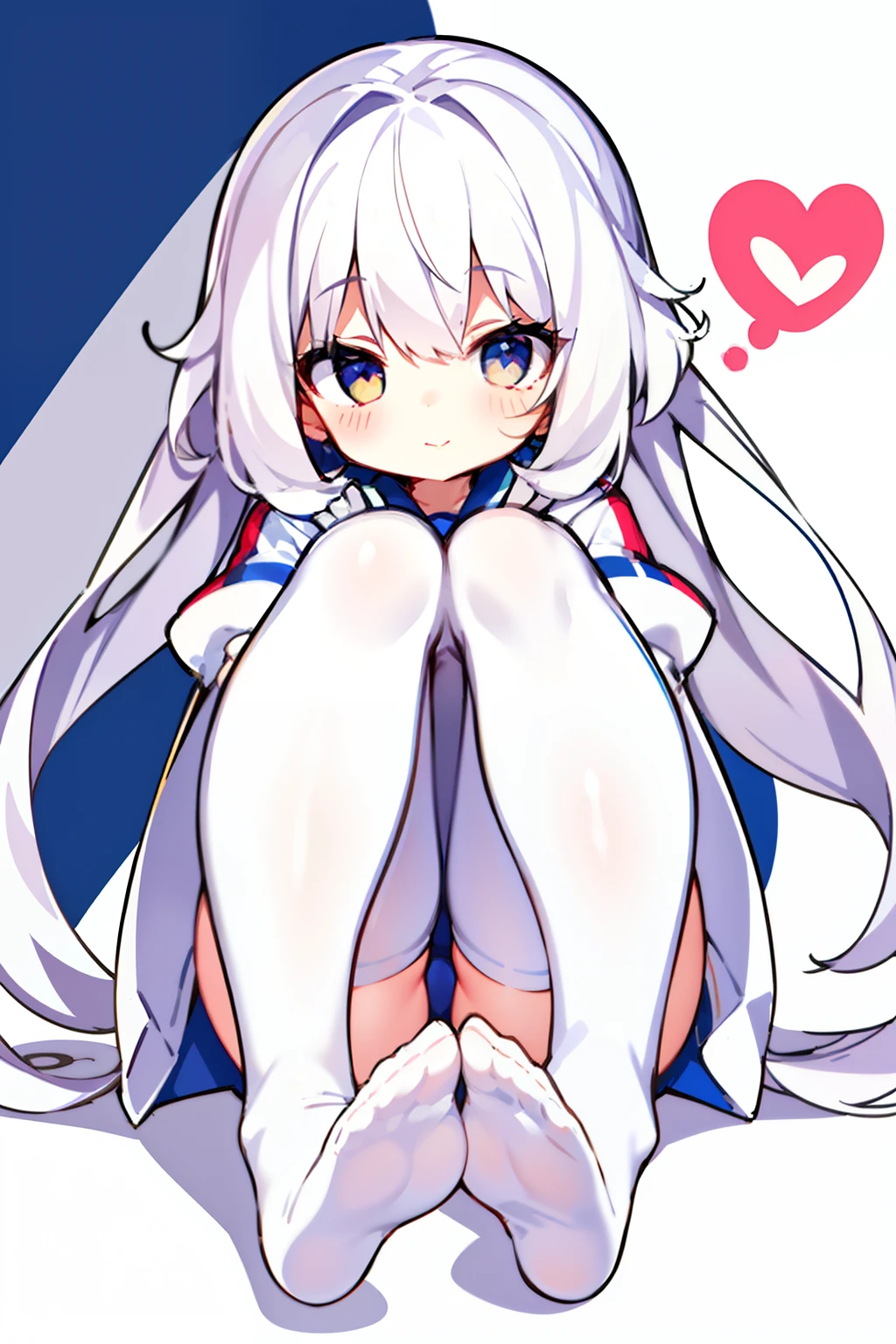 1girll，White color hair，full bodyesbian，leisure wear，Fleshy legs，white stockings，Cute white background, （Speaking heart：1.4）