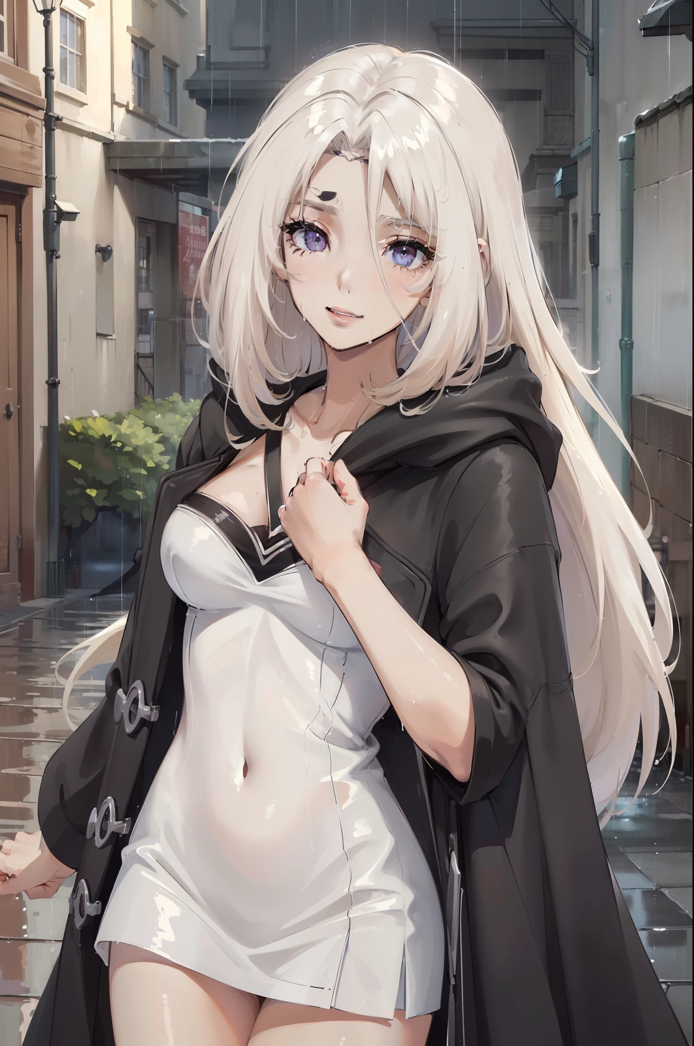 ((Best Quality, 8k, Masterpiece:1.3)), Focus: 1.2, Perfect Body Beauty: 1.4, Buttocks: 1.2, ((Long Hair)), (Wet Clothes:1.1) , (Rain, Street:1.3), Pink bandeau dress: 1.1, Highly detailed face and skin texture, Detailed eyes, Double eyelids, buttocks, Whitened skin, smile