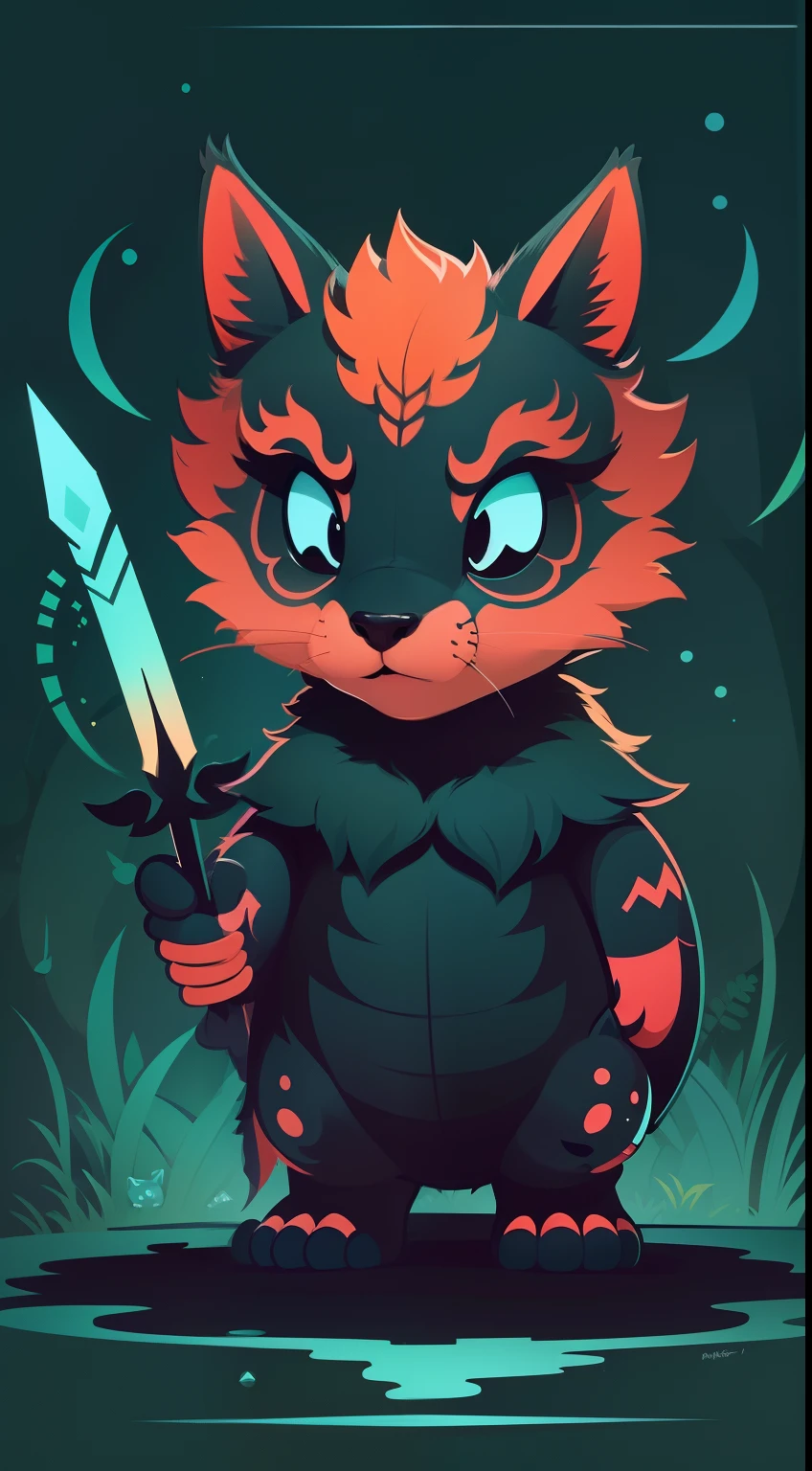 Create a vibrant dark fantasy cute animal in a clean-lined minimalistic cartoon style.