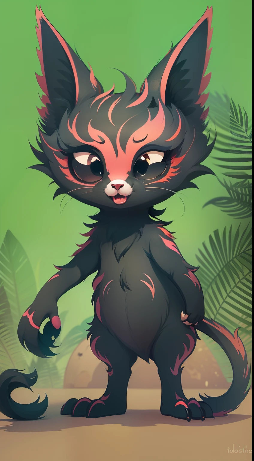 Create a vibrant dark fantasy cute animal in a clean-lined minimalistic cartoon style.