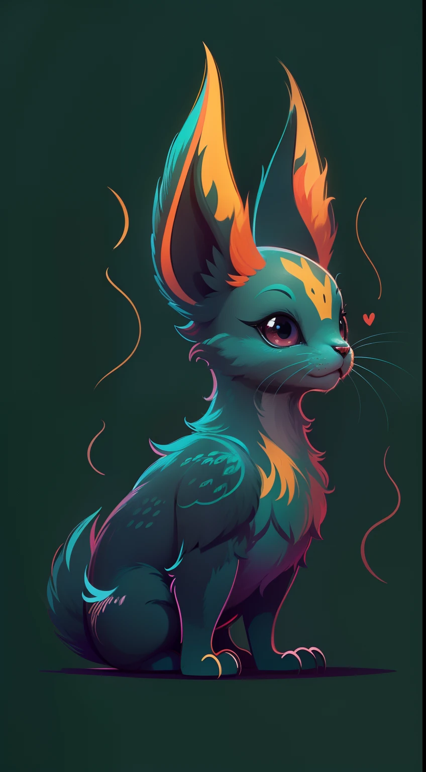 Create a vibrant dark fantasy cute animal in a clean-lined minimalistic cartoon style.