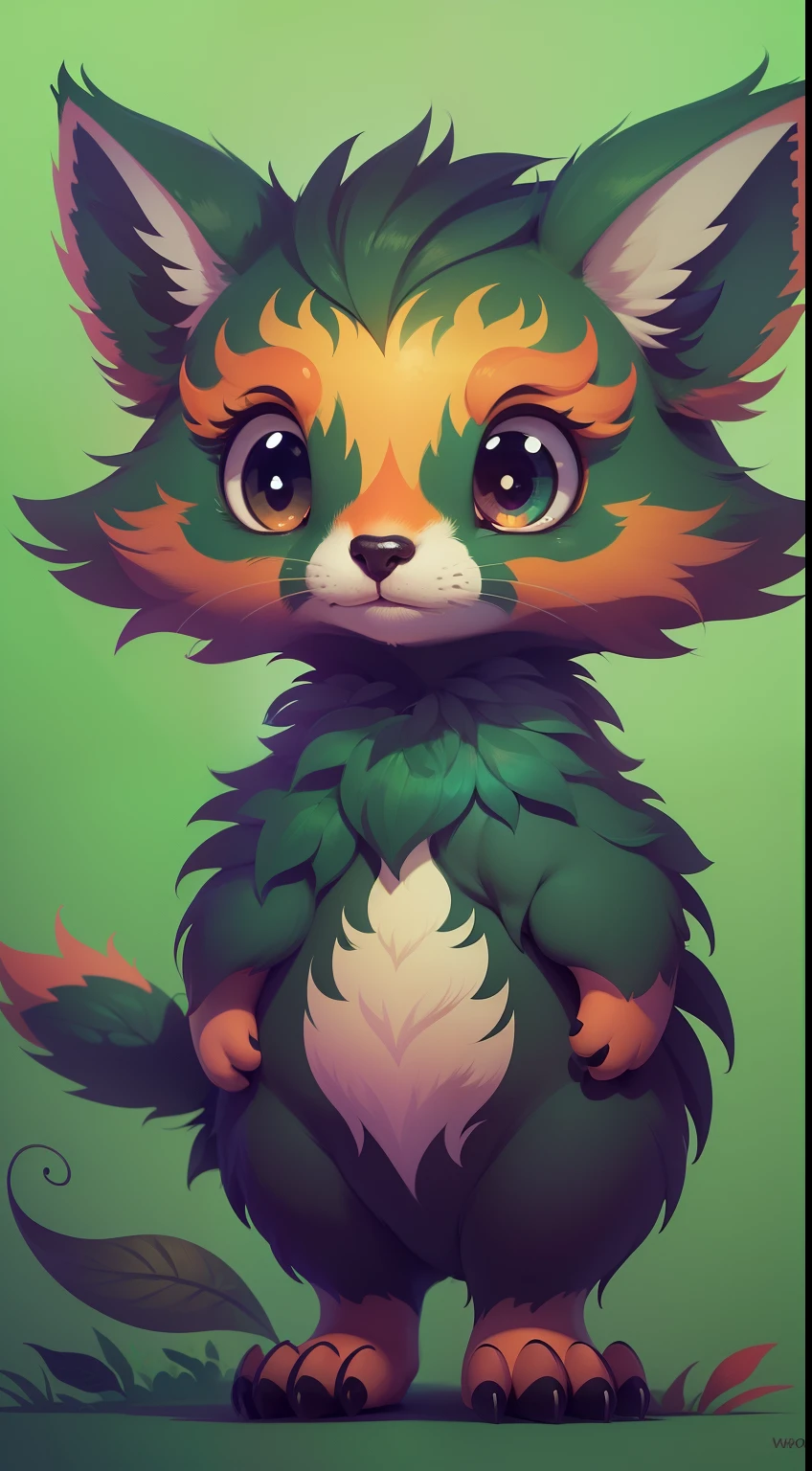 Create a vibrant dark fantasy cute animal in a clean-lined minimalistic cartoon style.