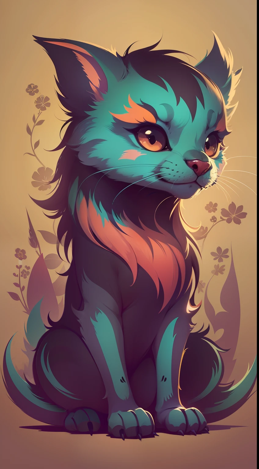 Create a vibrant dark fantasy cute animal in a clean-lined minimalistic cartoon style.