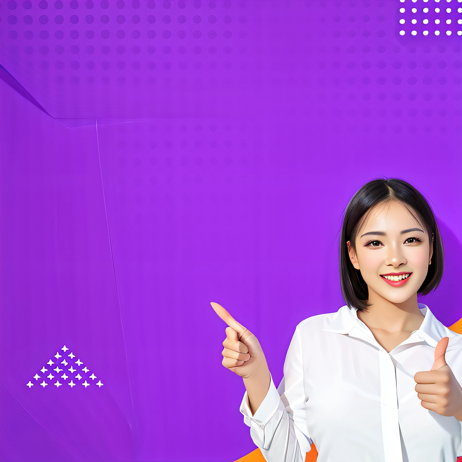 there is a woman that is giving a thumbs up sign, background image, basic background, solid background, vibrant and dynamic, vivid background, commercial banner, background is purple, vivid and vibrant, in simple background, amazing contrasting background, on simple background, ad image, in background, fine background proportionate, vibrant background, plain background, solid background color