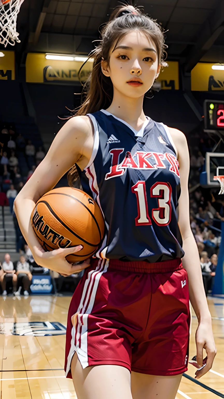 Woman in basketball uniform