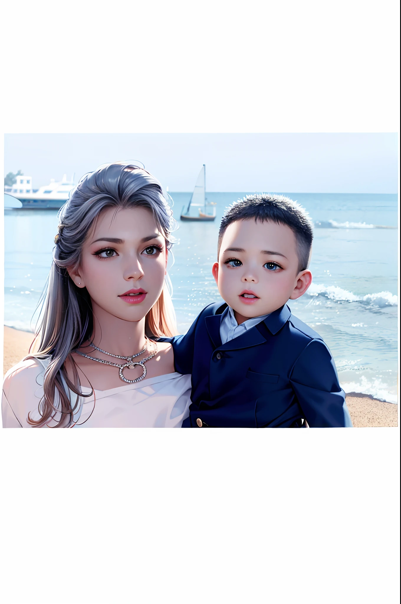 There was a woman standing with a child, 25 females, Son,