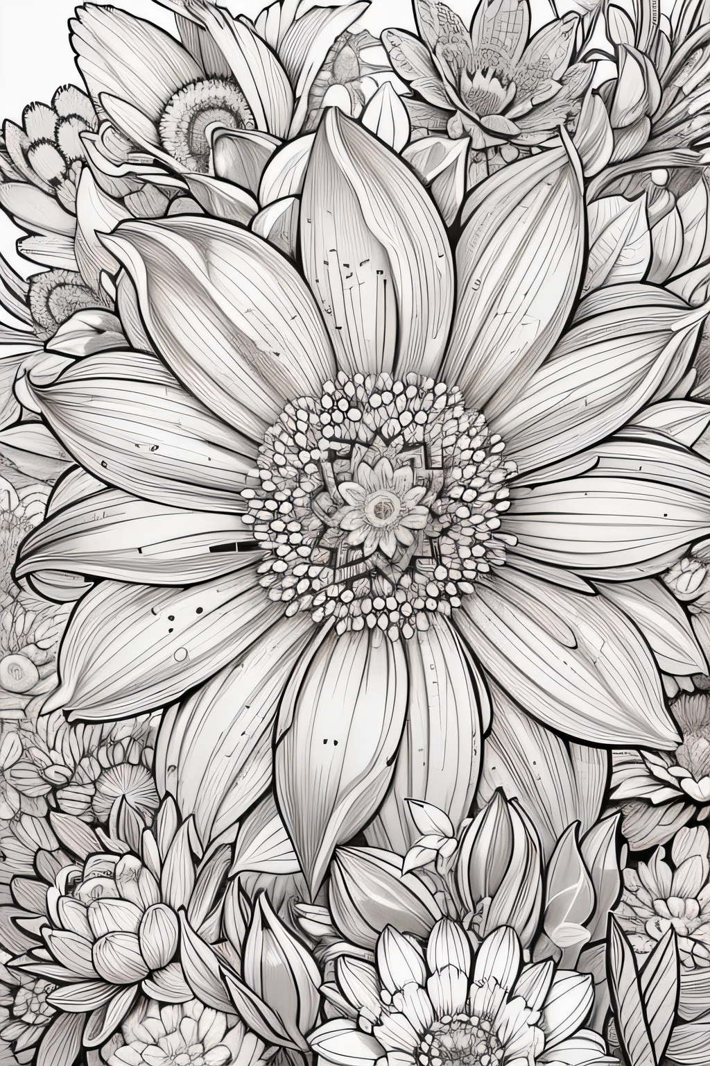 Flower coloring book. Draw with only 70 outlines% Density outline