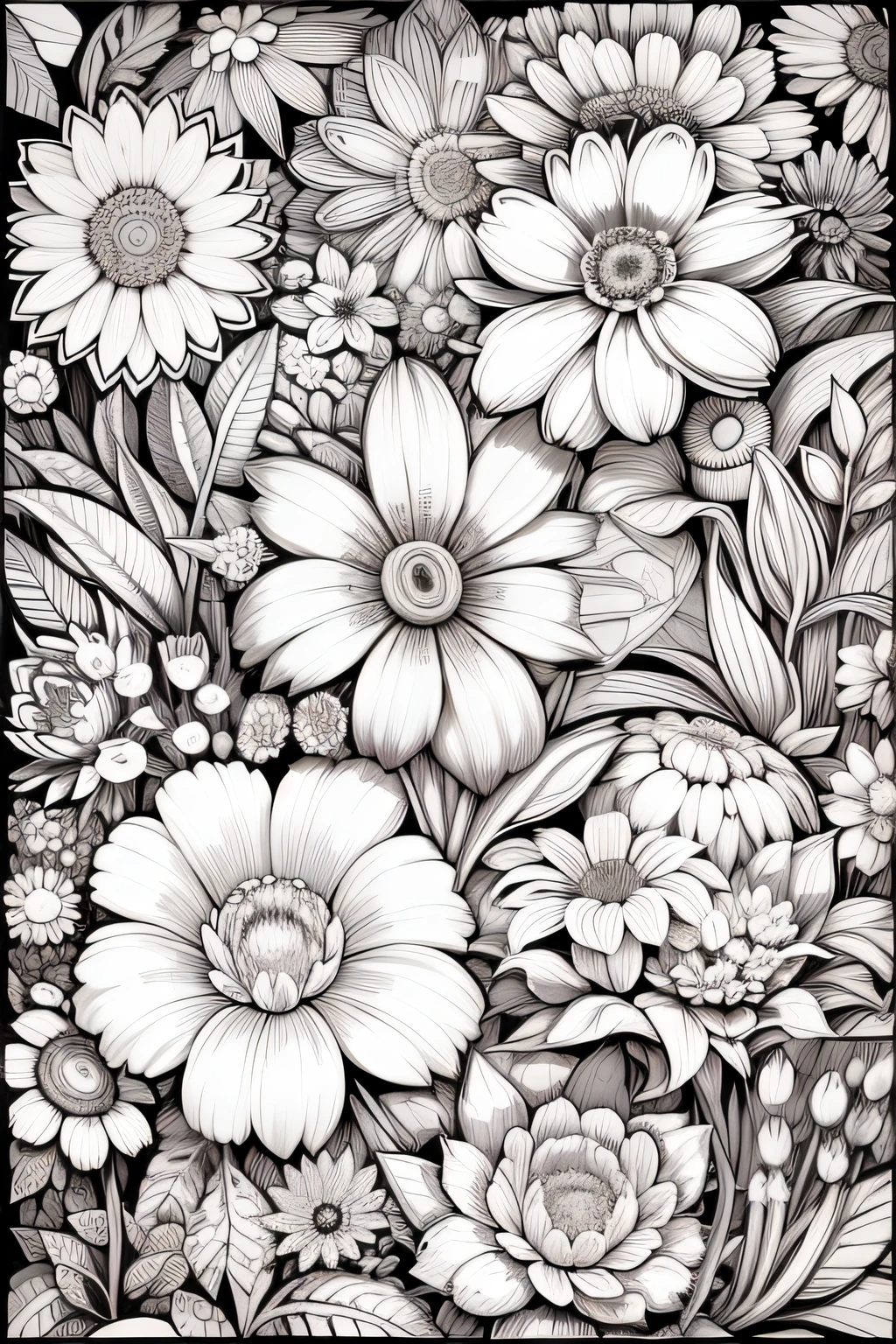 Flower coloring book. Draw with only 70 outlines% Density outline