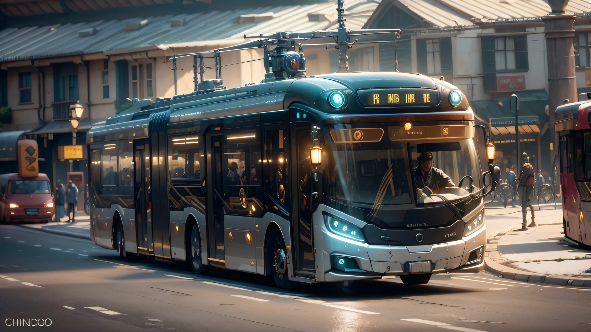 futuristic articulated bus, brancos de fundo, Corpo Steampunk, detalhes intrincados, Magnificent, cinemactic, high resolution, 4k,