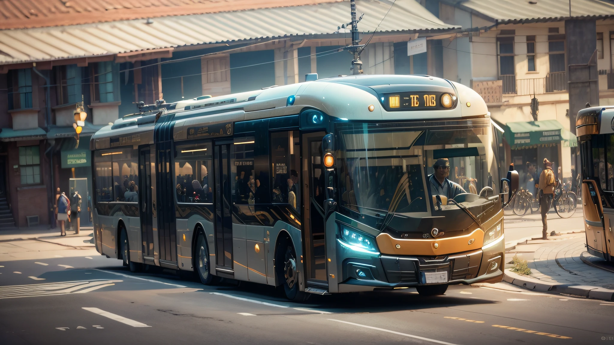 futuristic articulated bus, brancos de fundo, Corpo Steampunk, detalhes intrincados, Magnificent, cinemactic, high resolution, 4k,