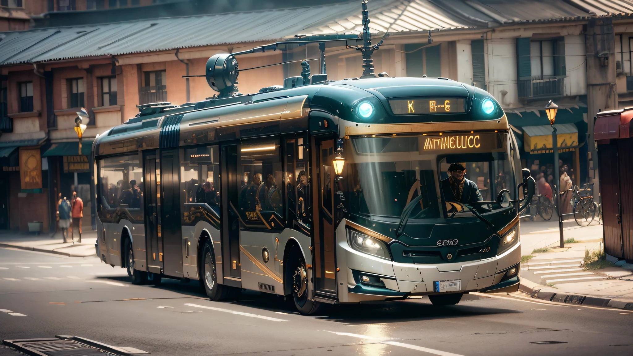 futuristic articulated bus, brancos de fundo, Corpo Steampunk, detalhes intrincados, Magnificent, cinemactic, high resolution, 4k,