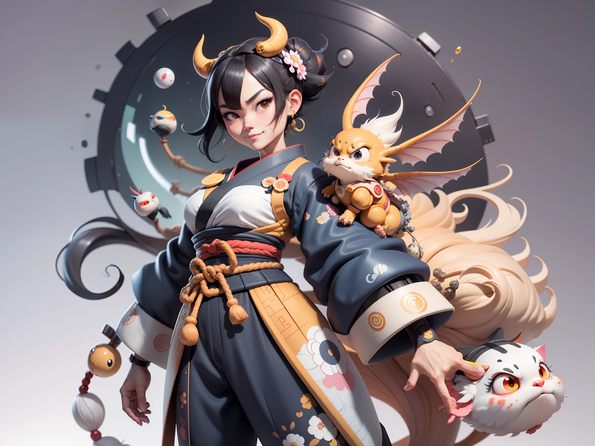 (Daisaku),(Need),(Super meticulous),(full bodyesbian:1.2),Japanese ukiyo-e girl,japanese geisha,Beautiful,Oriental dragon,Aeolian Thor,Raised sexy,爆乳,Oriental face,TV Anchor,Bust portrait illustration,Alone,In black suit,a blue tie,The face is slightly chubby,The face was clean,without a beard,Black super short hair,Black eyes,Smile confidently,3C computer sub-products,iPad, iphone,Digital painting,3D character design by Mark Clairen and Pixar and Hayao Miyazaki and Akira Toriyama,The illustration is a high-definition illustration in 4K resolution,With very detailed facial features and cartoon-style visuals。