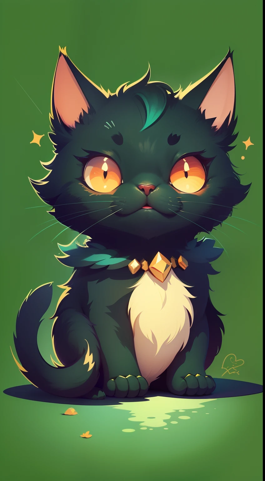 Create a vibrant dark fantasy cute catl in a clean-lined minimalistic cartoon style