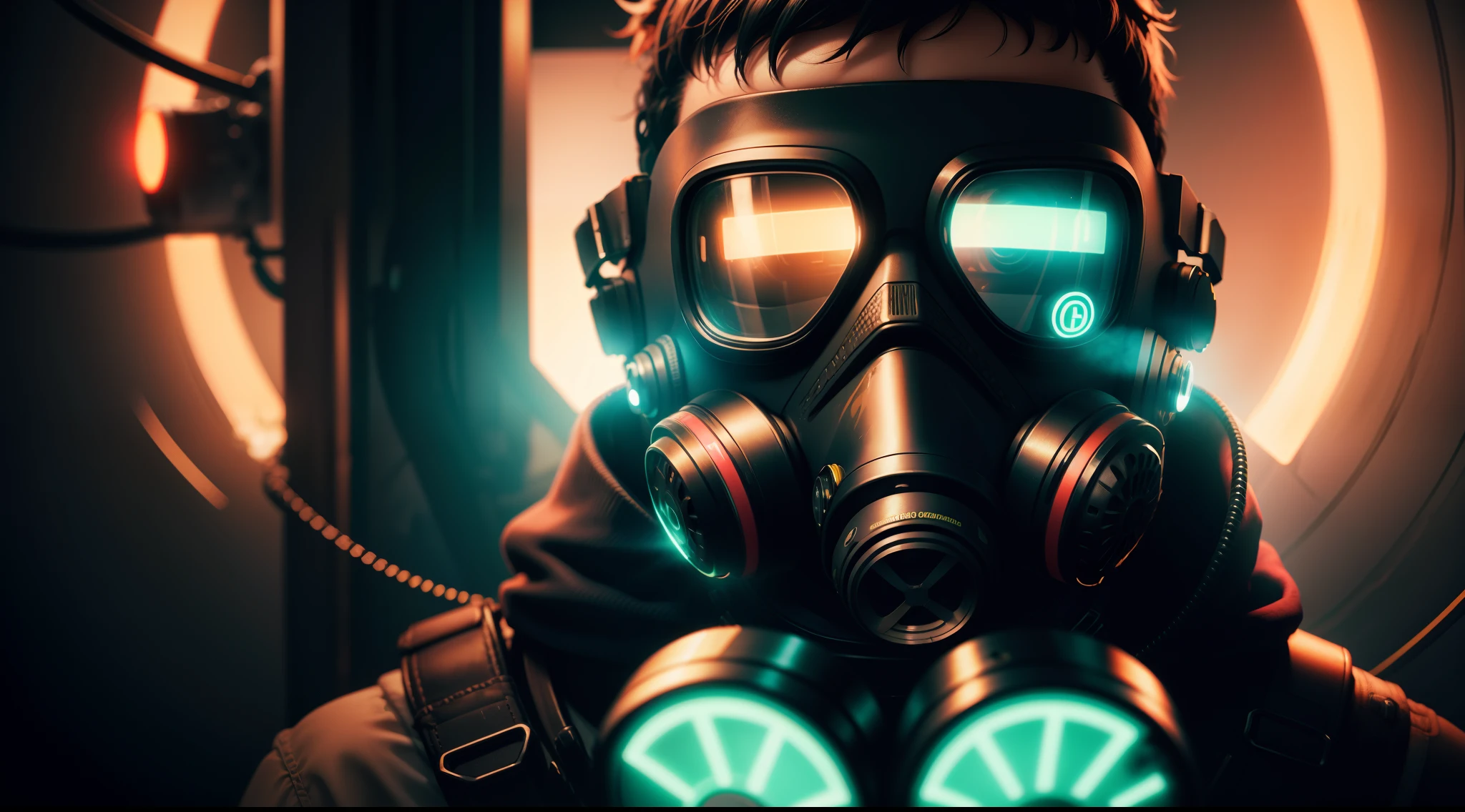 Gas mask, neon, fone de ouvido 8k