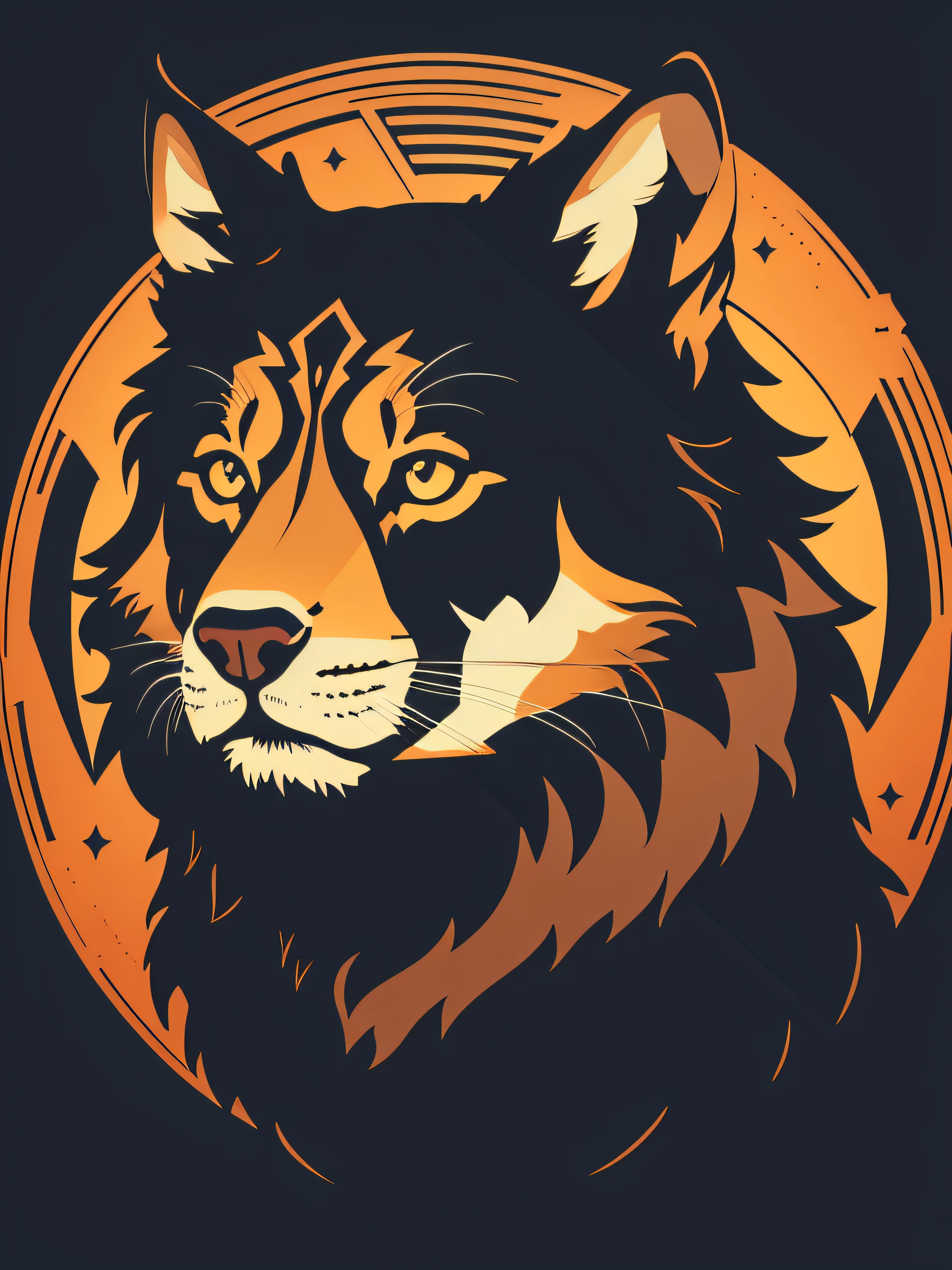 [brown dog] Heraldic silhouette, logo masking style illustration, by dan mumford, by greg rutkowski, by james jean, black background, fantasy art, mysterious, realistic, majestic, rich vibrant colors, high contrast, seamless water brand, artstation, deviantart, dribble, redbubble, teepublic, sharp focus, simple, hyper detailed, detailed drawing, vectorize, outline, isometric style, 8k."